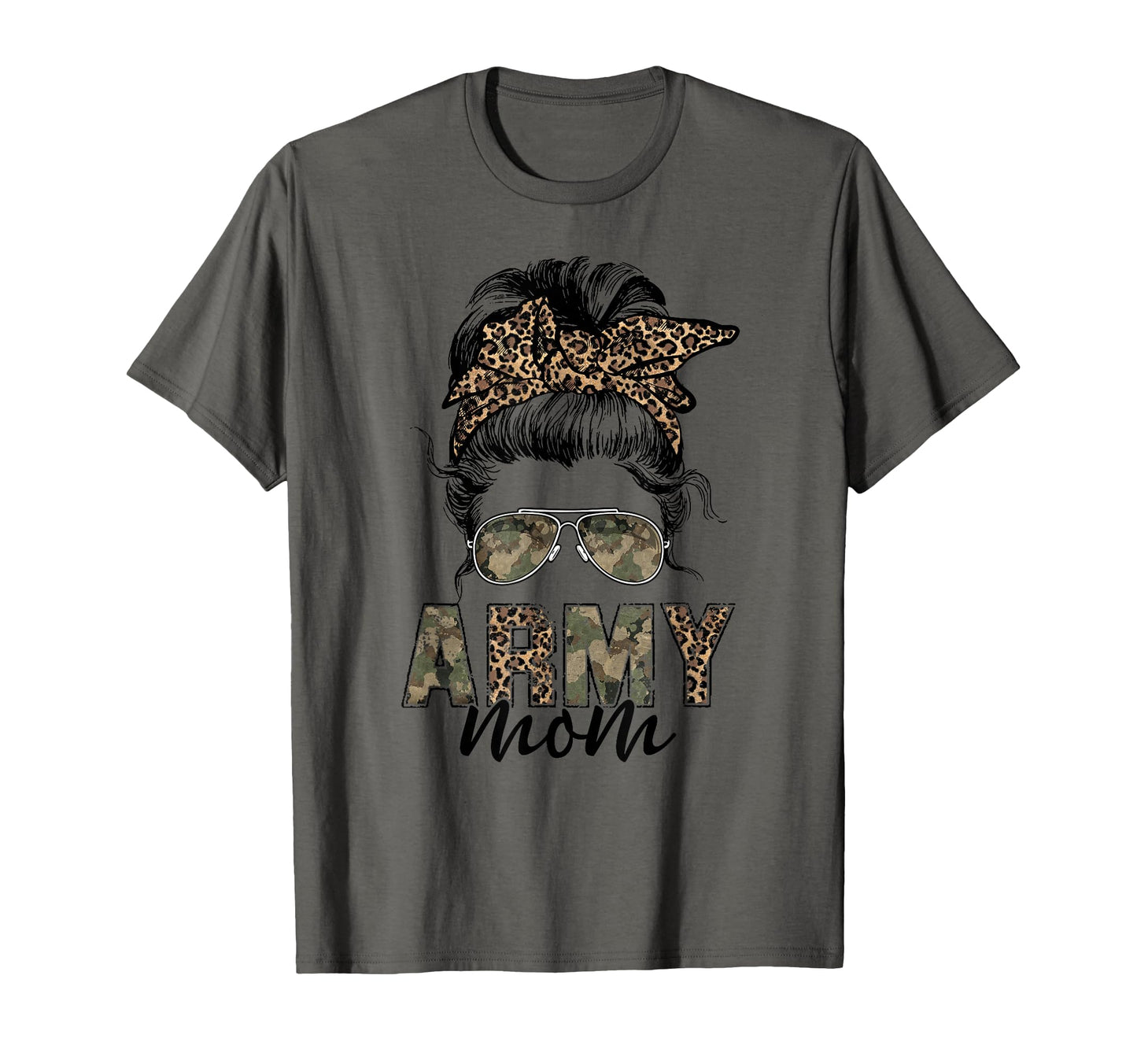 Proud Veteran Camo Leopard Messy Bun T-Shirt - Custom Art Print Men Women - T-Shirt, Sweatshirt, Hoodie