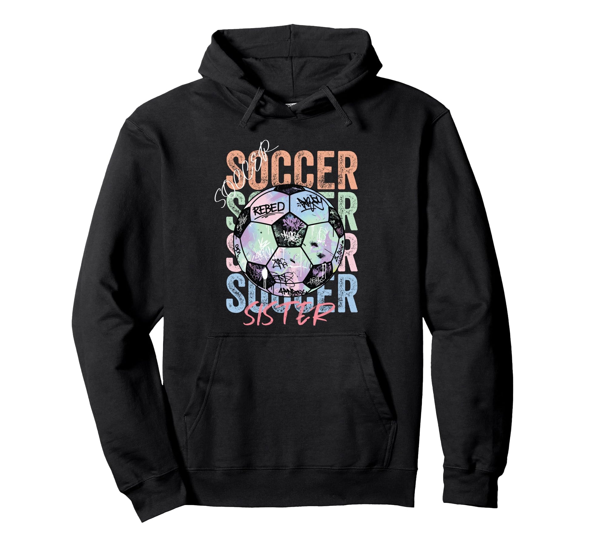 Colorful Soccer Sister Ball Distressed Hoodie - Streetwear Style for Adults - T-Shirt, Sweatshirt, Hoodie