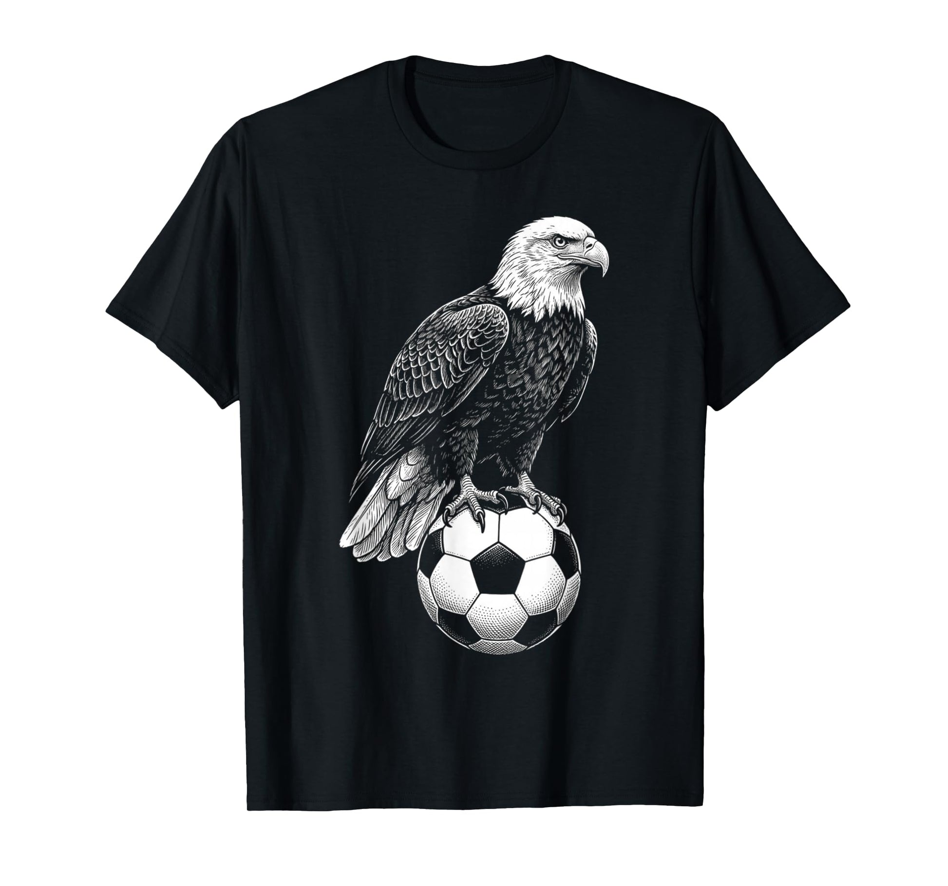 Black White Soccer Fan Bald Eagle T-Shirt - Minimalist Print Men Women - T-Shirt, Sweatshirt, Hoodie