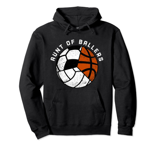 Aunt Ballers Funny Soccer Basketball Hoodie - Minimalist Print for Adults - T-Shirt, Sweatshirt, Hoodie