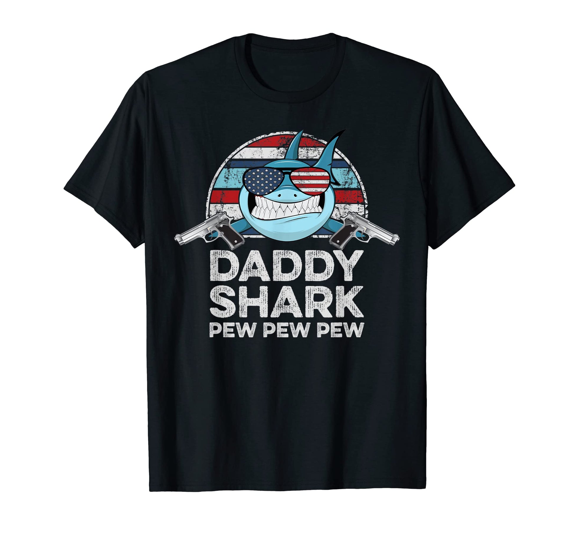 Daddy Shark Pew Pew Mens Pistol Guns T-Shirt - Streetwear Style for Adults - T-Shirt, Sweatshirt, Hoodie