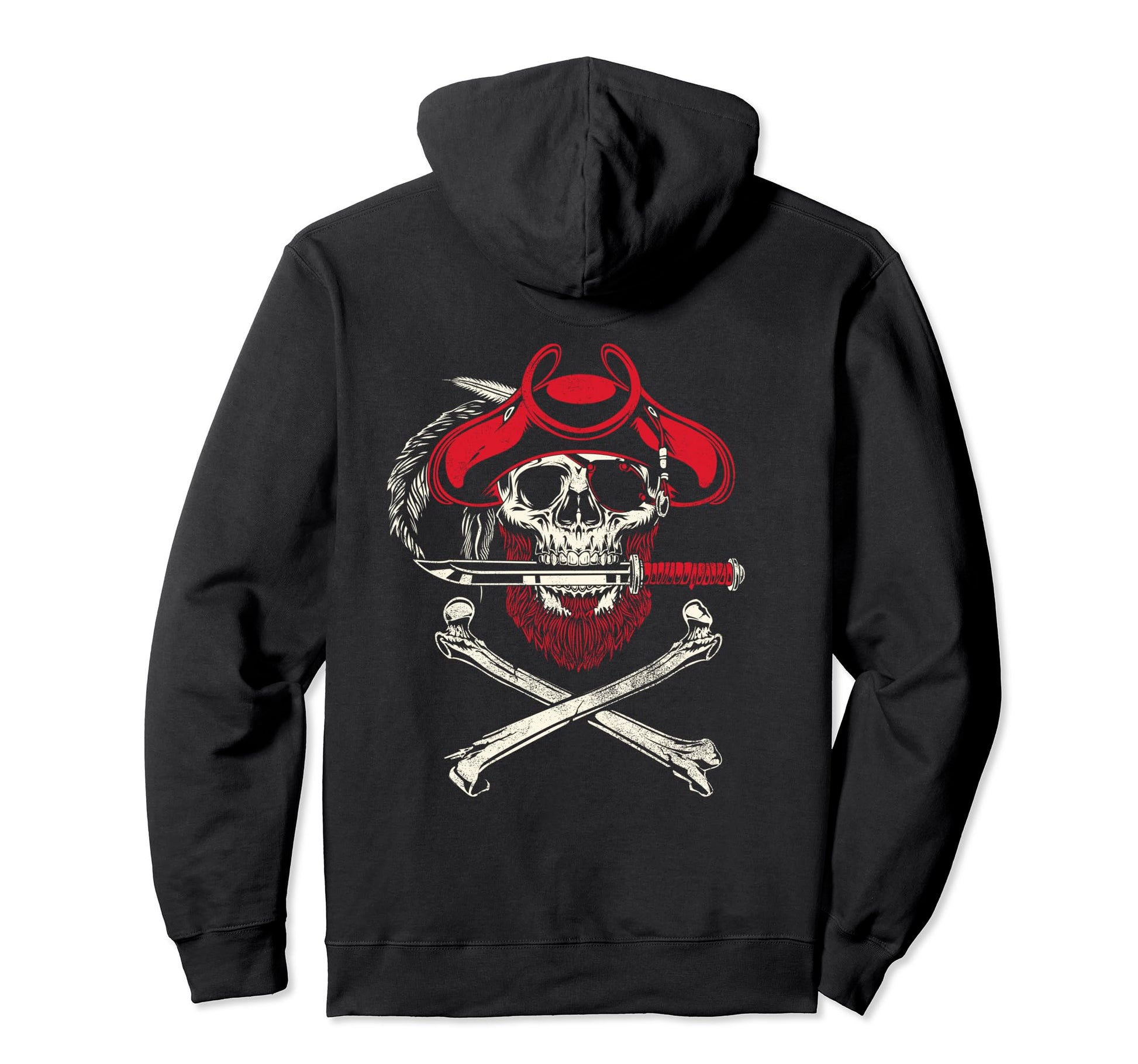 Mens Novelty Bearded Pirate Skull Hoodie - Casual Everyday Wear Men Women - T-Shirt, Sweatshirt, Hoodie