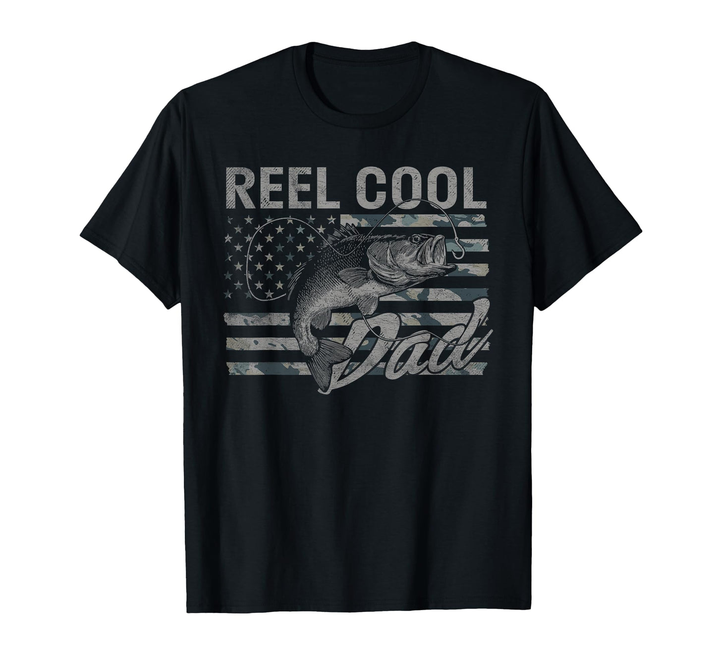 Reel Dad Camo American Flag Bass T-Shirt - Fun Novelty Design Men Women - T-Shirt, Sweatshirt, Hoodie