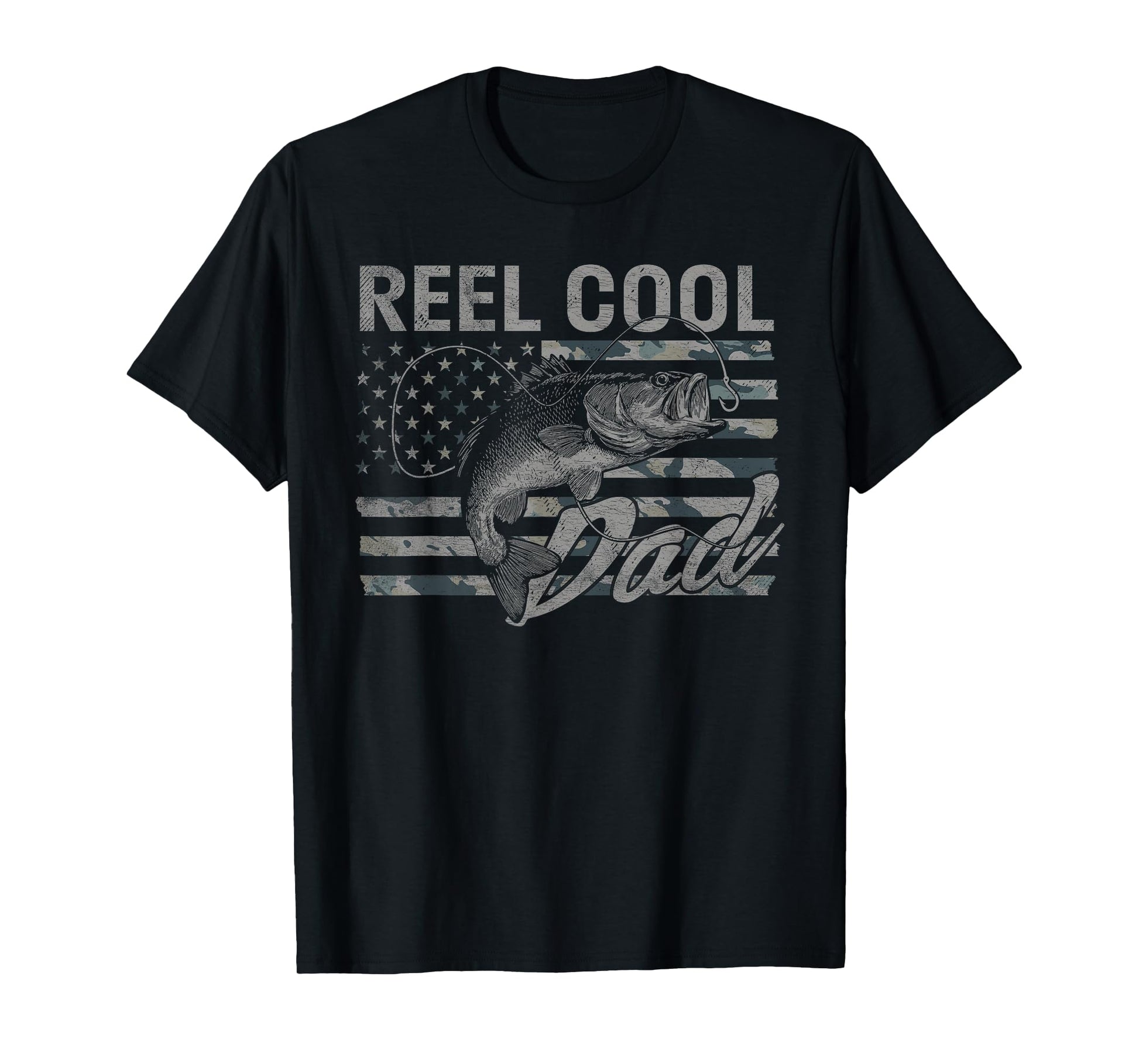 Reel Dad Camo American Flag Bass T-Shirt - Fun Novelty Design Men Women - T-Shirt, Sweatshirt, Hoodie