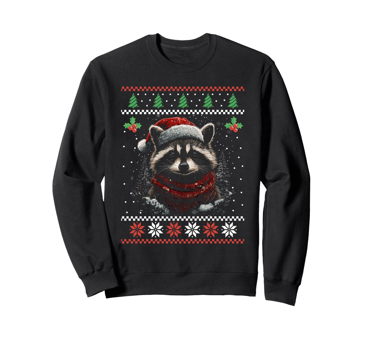Raccoon Santa Hat Ugly Sweatshirt - Novelty Apparel Unisex - T-Shirt, Sweatshirt, Hoodie
