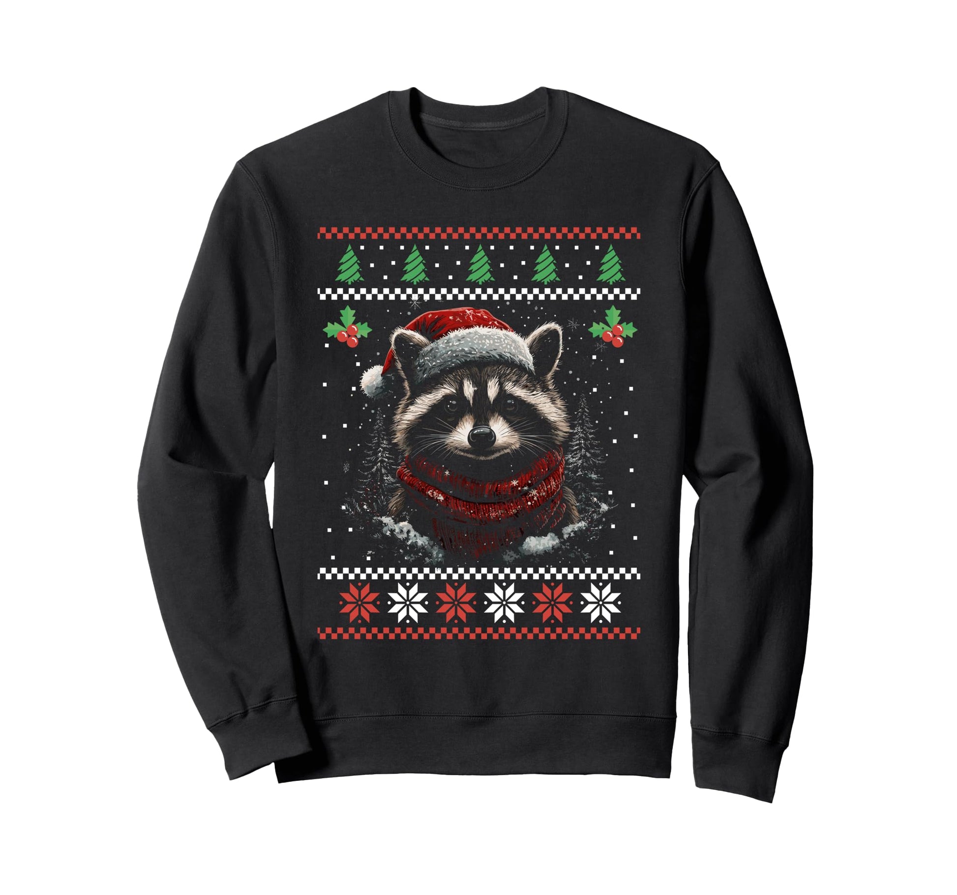 Raccoon Santa Hat Ugly Sweatshirt - Novelty Apparel Unisex - T-Shirt, Sweatshirt, Hoodie