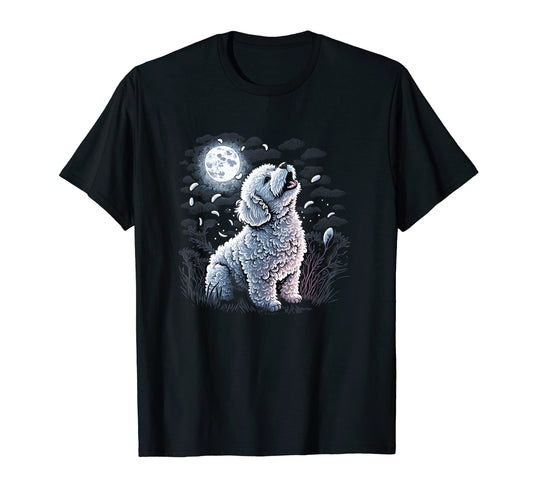 Aesthetic Bichon Frise Dog Howling Moon T-Shirt - Graphic Print Unisex - T-Shirt, Sweatshirt, Hoodie