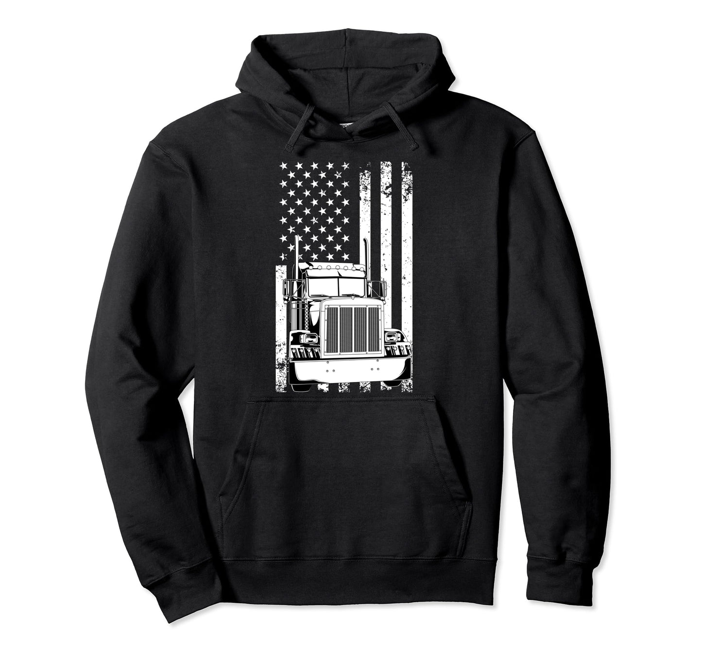 Truck Driver American Flag Trucker Hoodie - Fun Novelty Design Men Women - T-Shirt, Sweatshirt, Hoodie