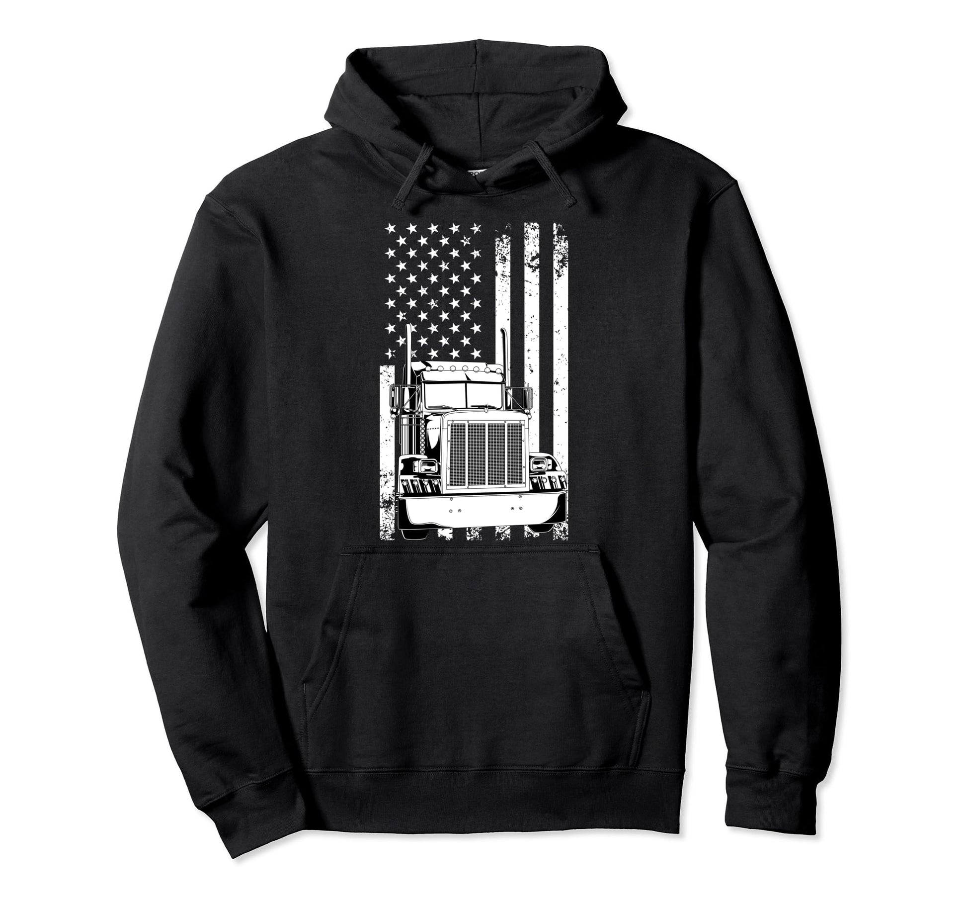 Truck Driver American Flag Trucker Hoodie - Fun Novelty Design Men Women - T-Shirt, Sweatshirt, Hoodie