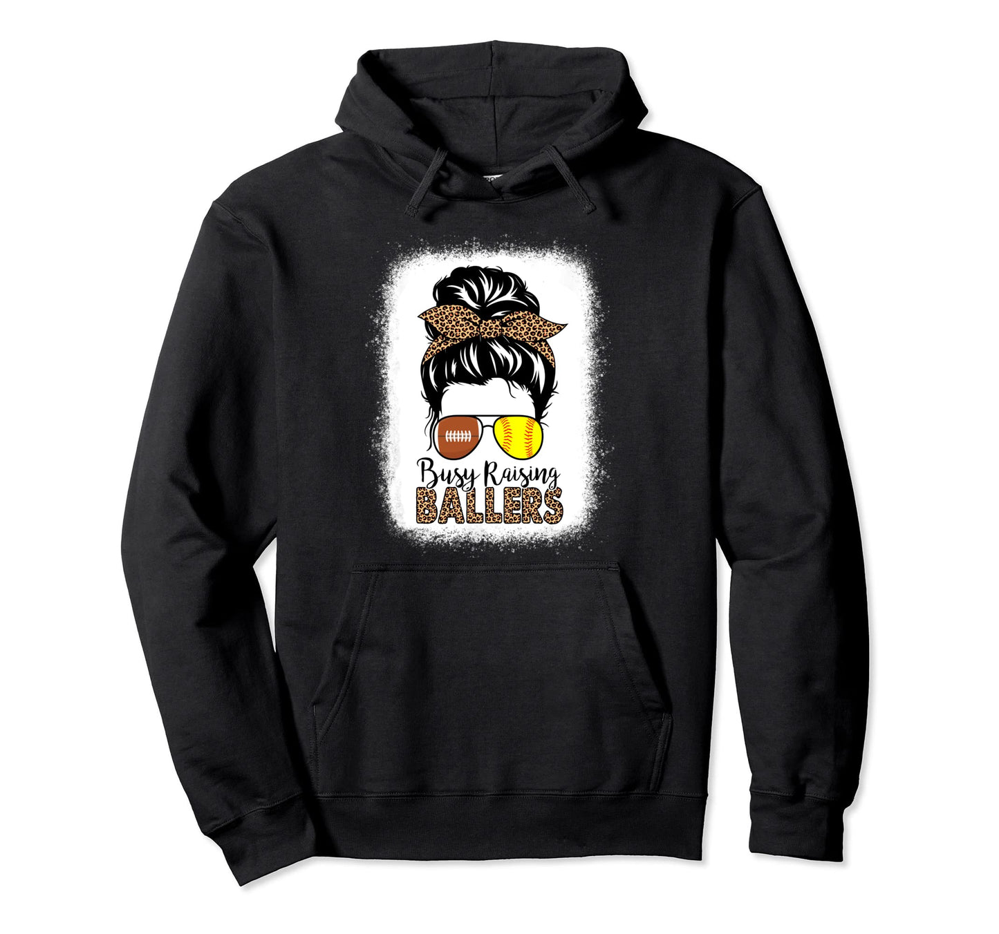 Softball Football Mom Messy Bun Leopard Hoodie - Aesthetic Graphic Unisex - T-Shirt, Sweatshirt, Hoodie