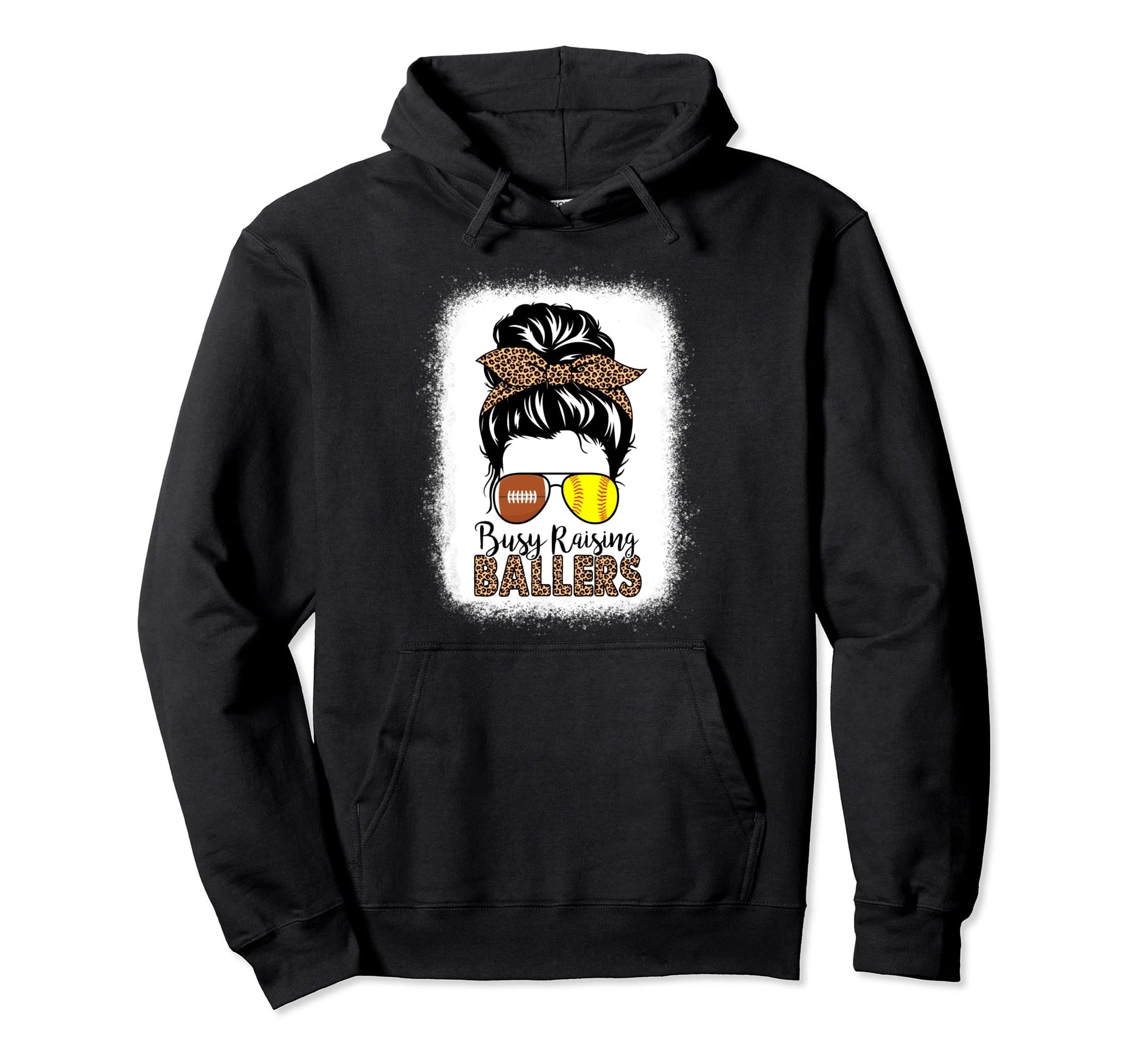 Softball Football Mom Messy Bun Leopard Hoodie - Aesthetic Graphic Unisex - T-Shirt, Sweatshirt, Hoodie