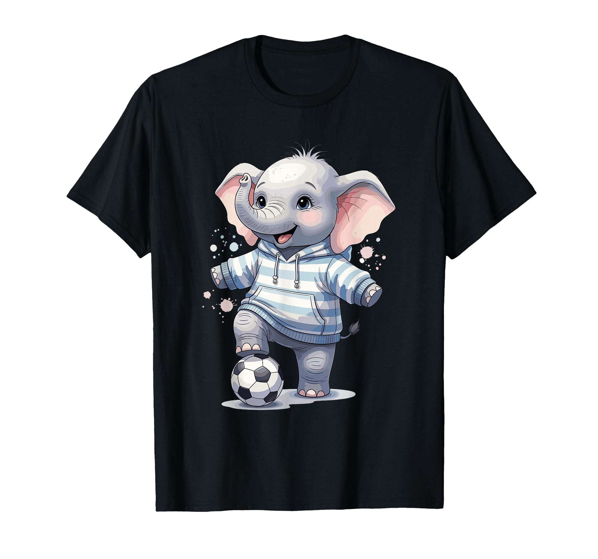 Elephant Soccer Player Striped Art Hoodie - Graphic Print Unisex - T-Shirt, Sweatshirt, Hoodie
