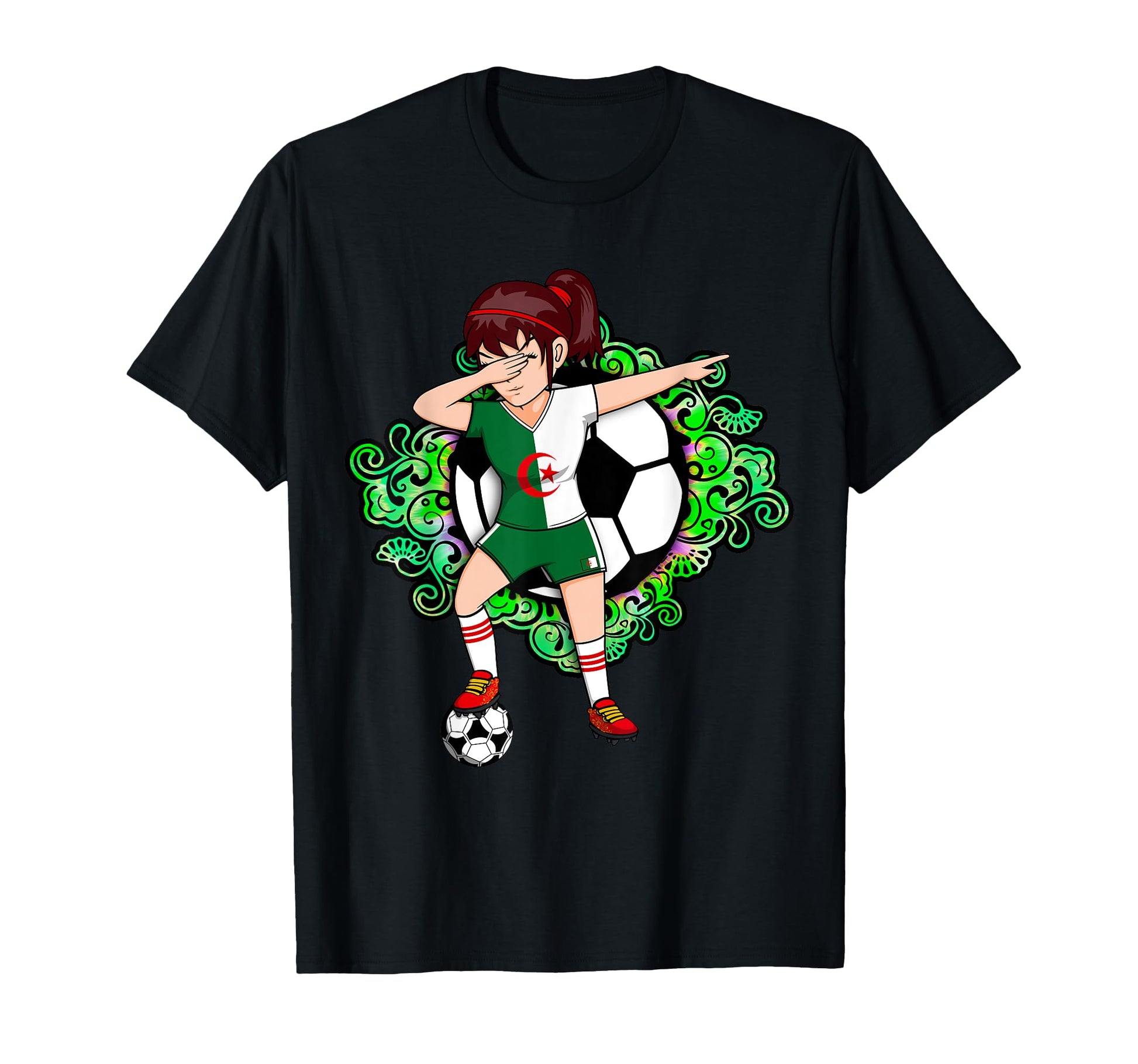 Dabbing Soccer Algeria Jersey Floral T-Shirt - Custom Art Print Men Women - T-Shirt, Sweatshirt, Hoodie