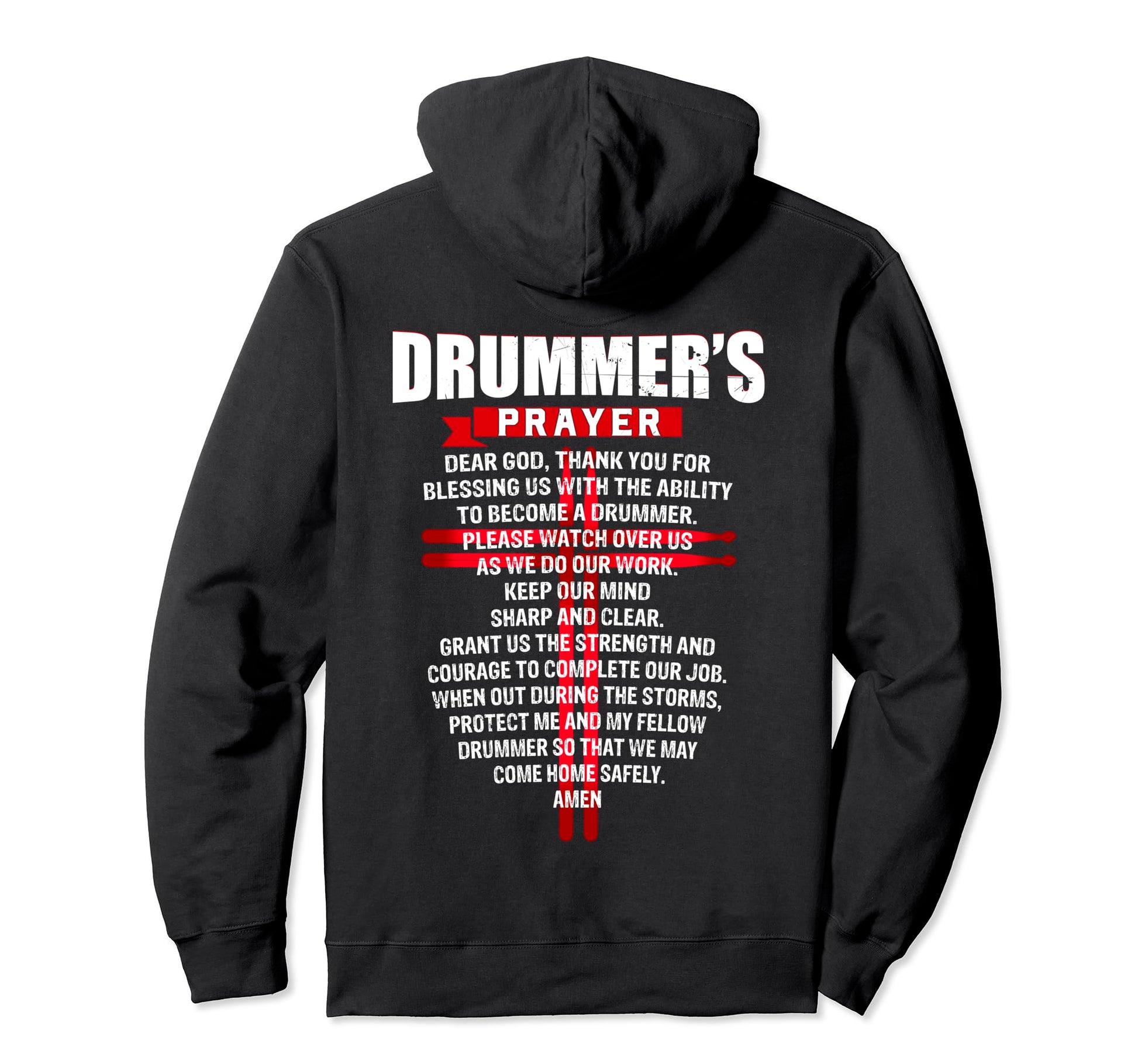 Drummers Prayer Cross Drumsticks Christian Hoodie - Trendy Graphic Unisex - T-Shirt, Sweatshirt, Hoodie