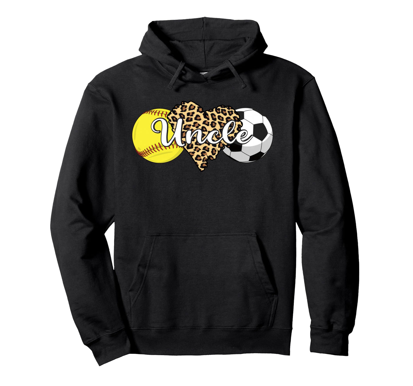 Uncle Softball Soccer Leopard Heart Hoodie - Minimalist Print for Adults - T-Shirt, Sweatshirt, Hoodie