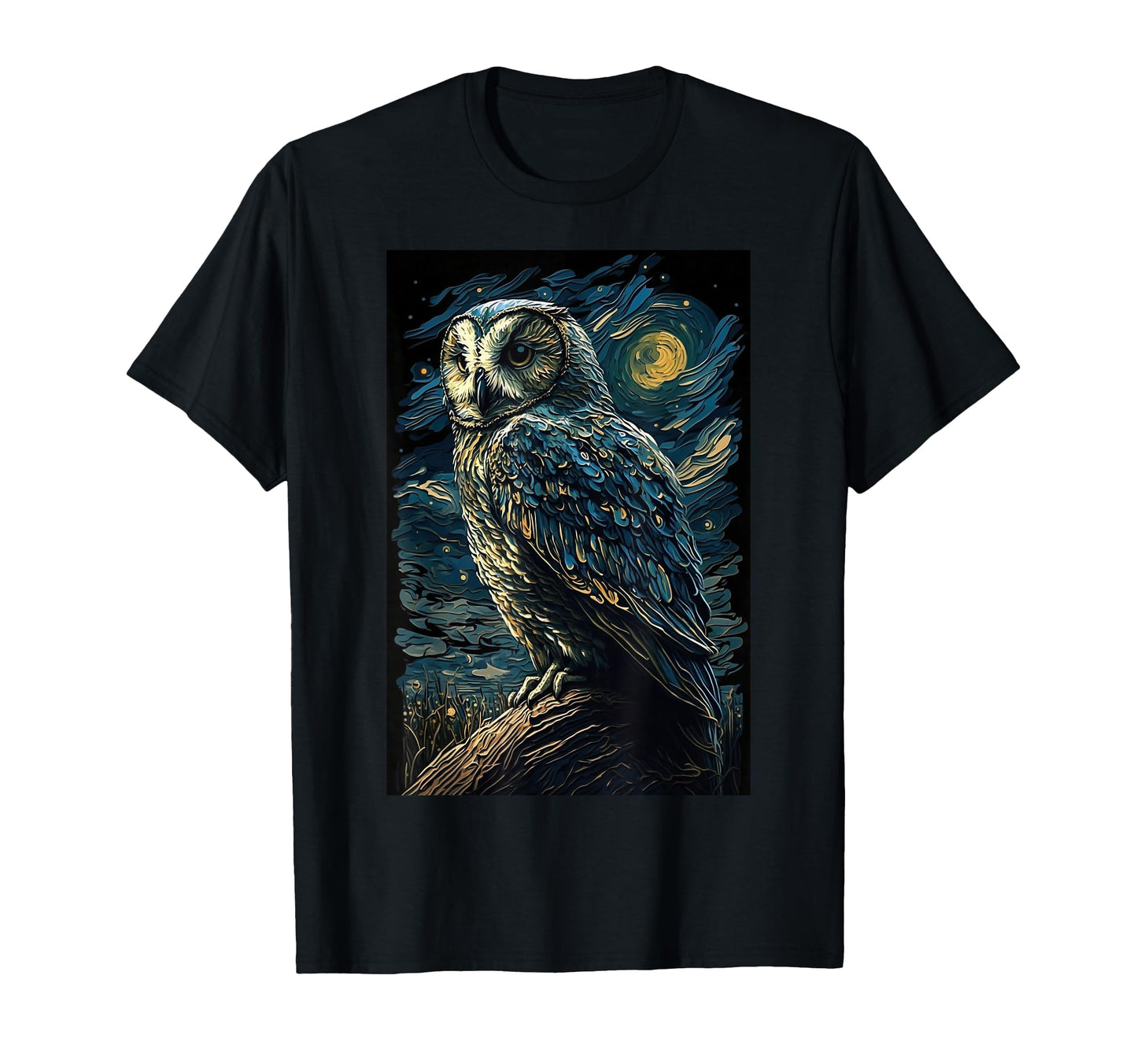 Owl Starry Night Van Gogh Birds Lover T-Shirt - Minimalist Print Unisex - T-Shirt, Sweatshirt, Hoodie
