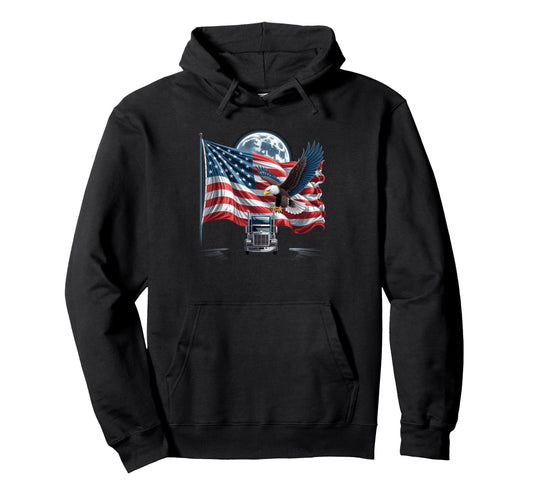 American Flag Trucker Dad Big Rig Hoodie - Streetwear Style Men Women - T-Shirt, Sweatshirt, Hoodie