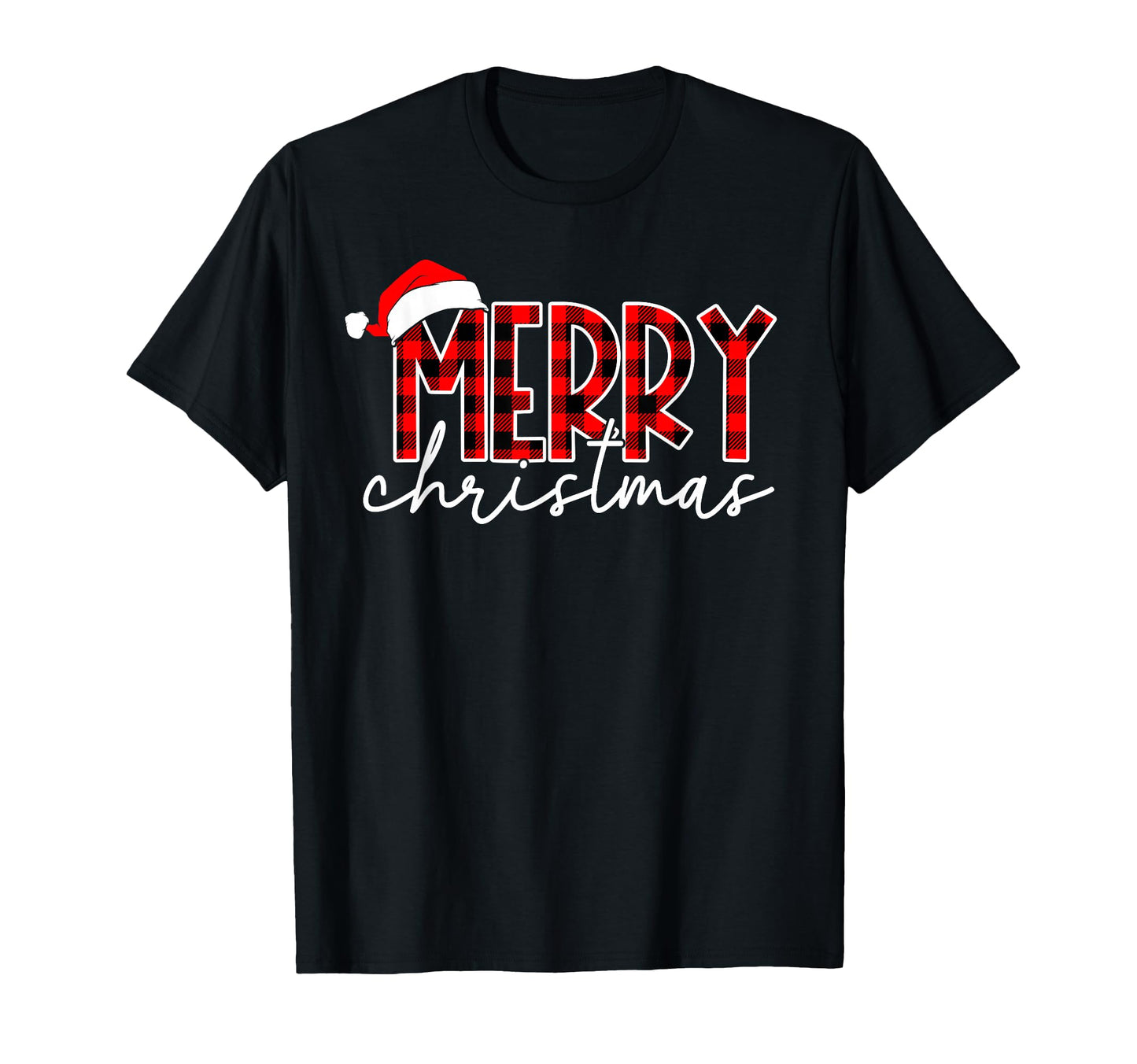 Merry Buffalo Plaid Red Santa Hat Pajamas T-Shirt - Custom Art Print Unisex - T-Shirt, Sweatshirt, Hoodie