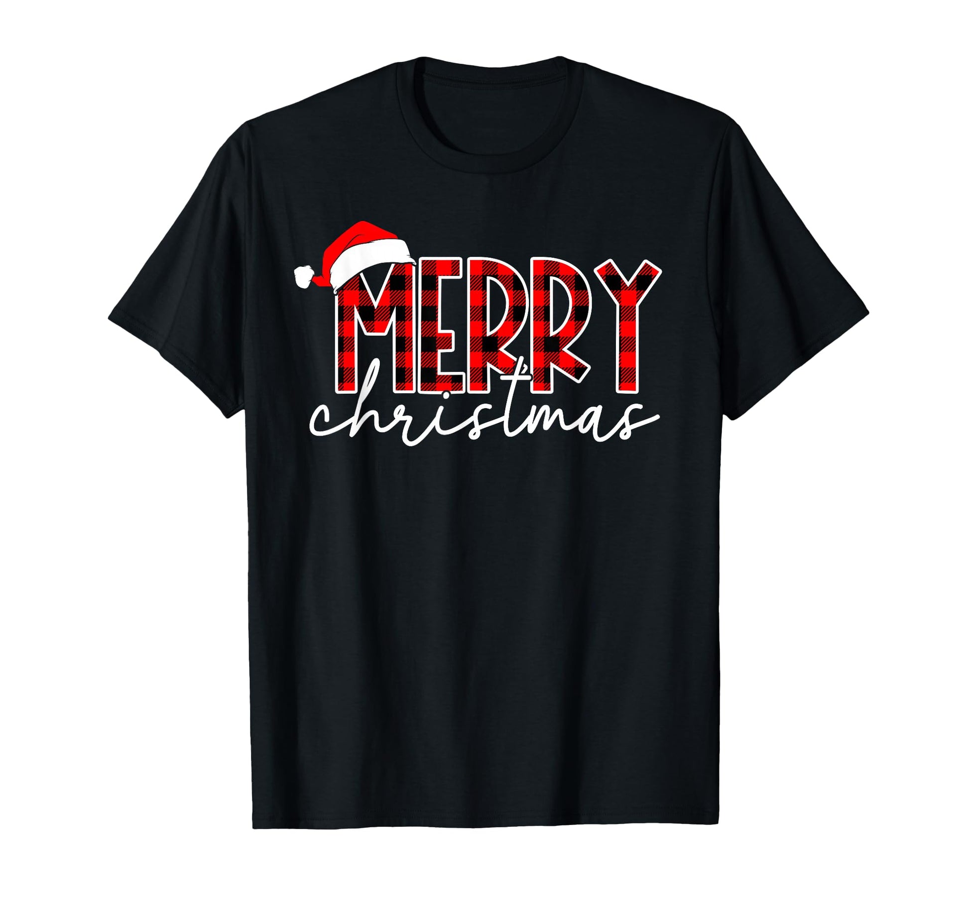 Merry Buffalo Plaid Red Santa Hat Pajamas T-Shirt - Custom Art Print Unisex - T-Shirt, Sweatshirt, Hoodie