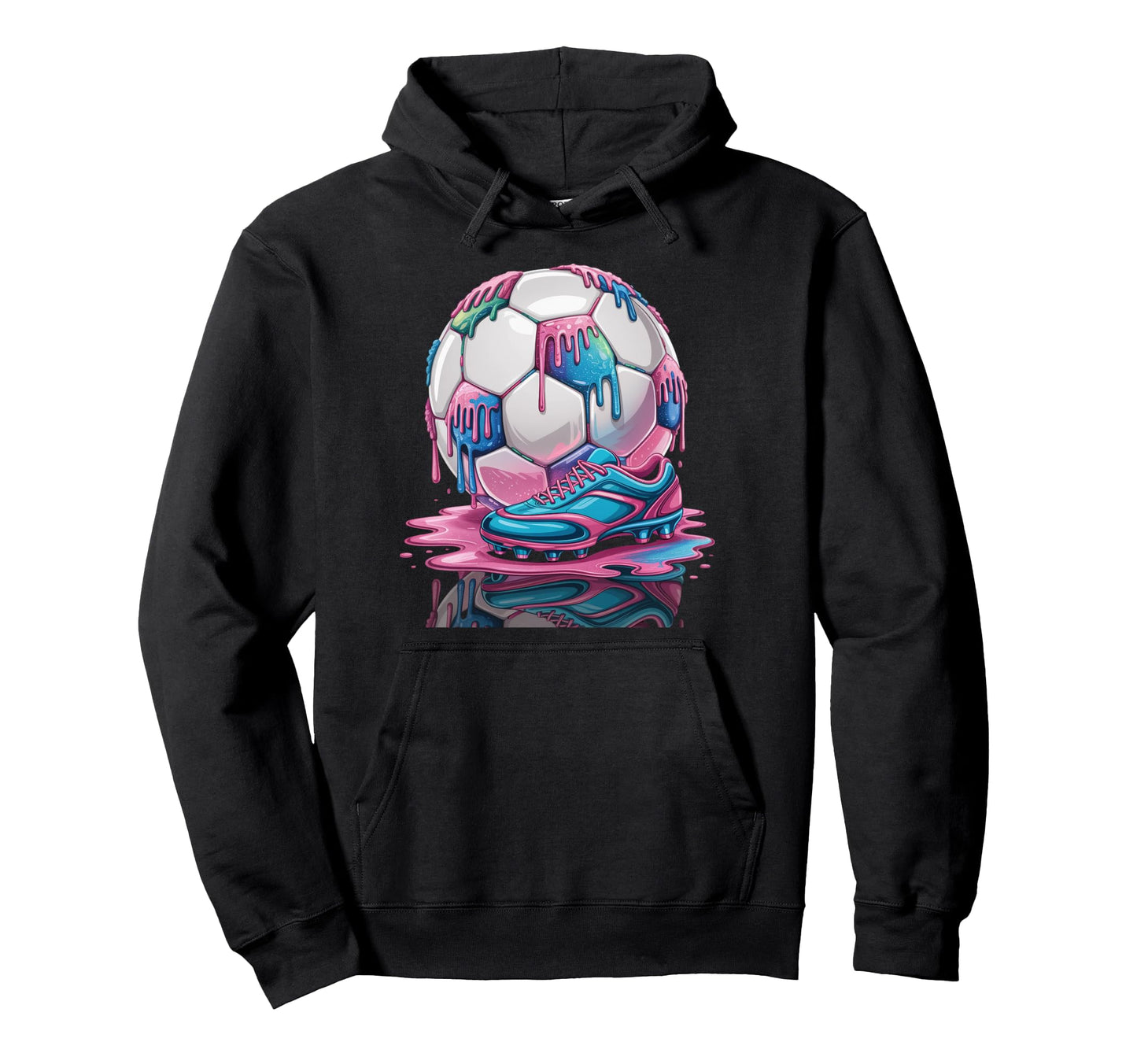 Soccer Ball Drip Ice Cream Drip Hoodie - Fun Novelty Design for Adults - T-Shirt, Sweatshirt, Hoodie