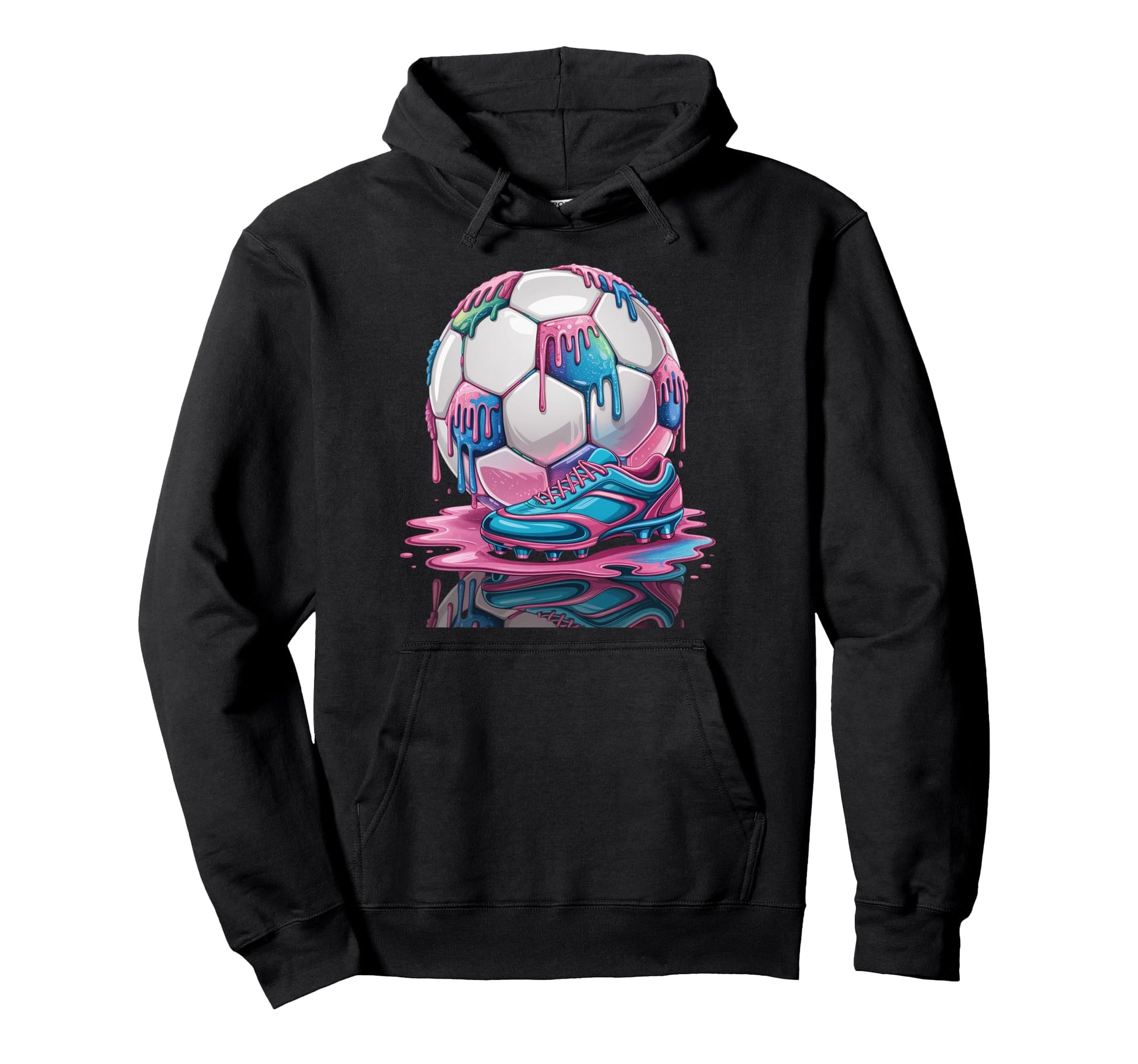Soccer Ball Drip Ice Cream Drip Hoodie - Fun Novelty Design for Adults - T-Shirt, Sweatshirt, Hoodie