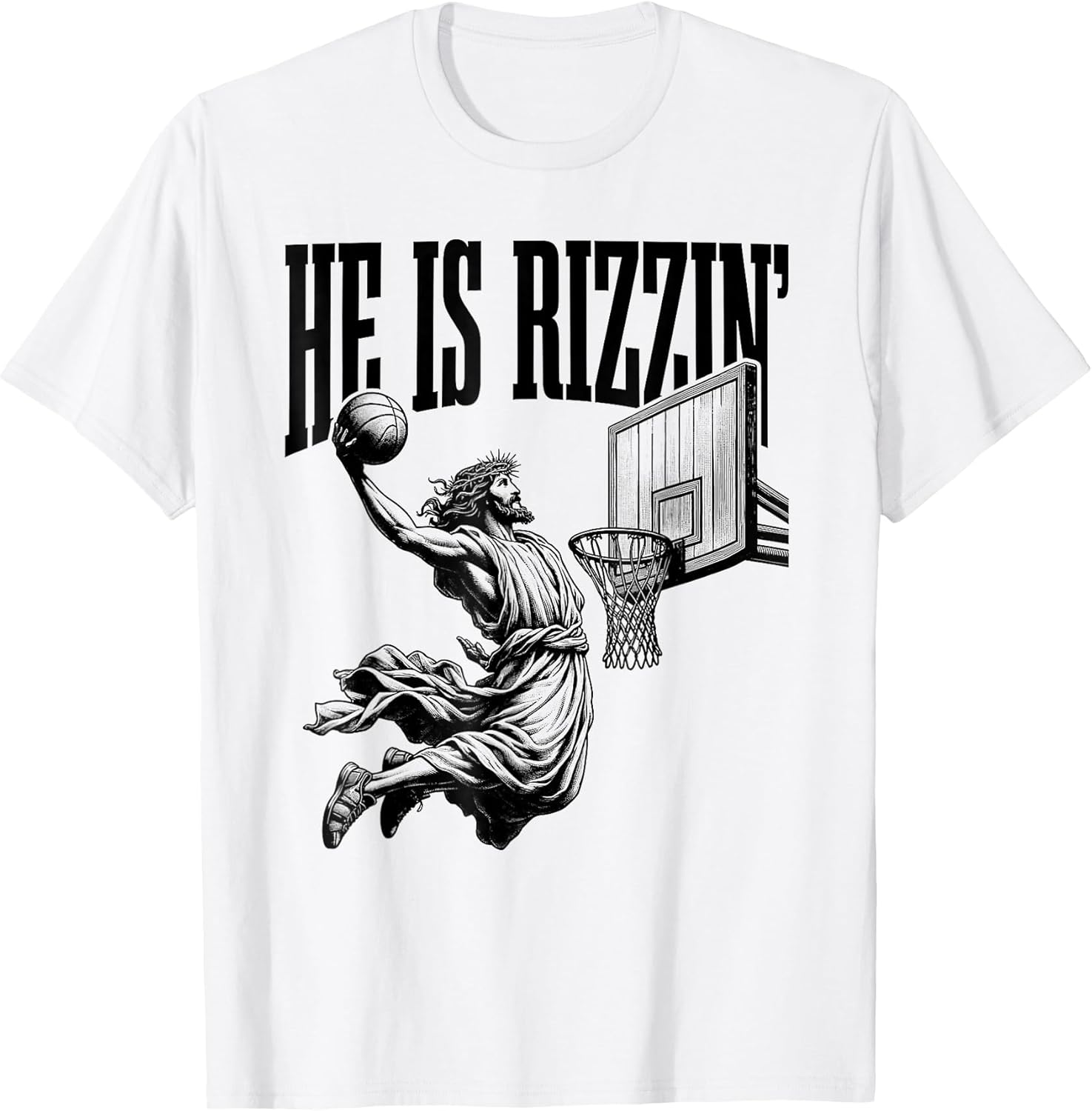 He Is Rizzin FunnyJesus Playing Basketball Apparel Unisex T-shirt, Sweatshirt, Hoodie, Long Sleeve Tee - T-Shirt, Sweatshirt, Hoodie