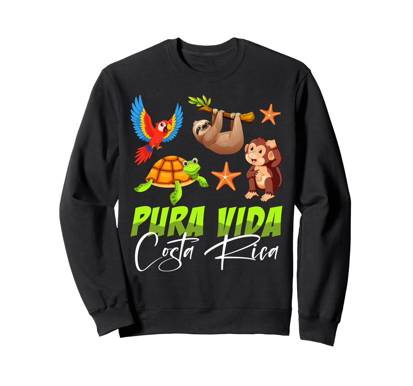 Costa Rica Parrot Sloth Turtle Sweatshirt - Fun Novelty Design Unisex - T-Shirt, Sweatshirt, Hoodie