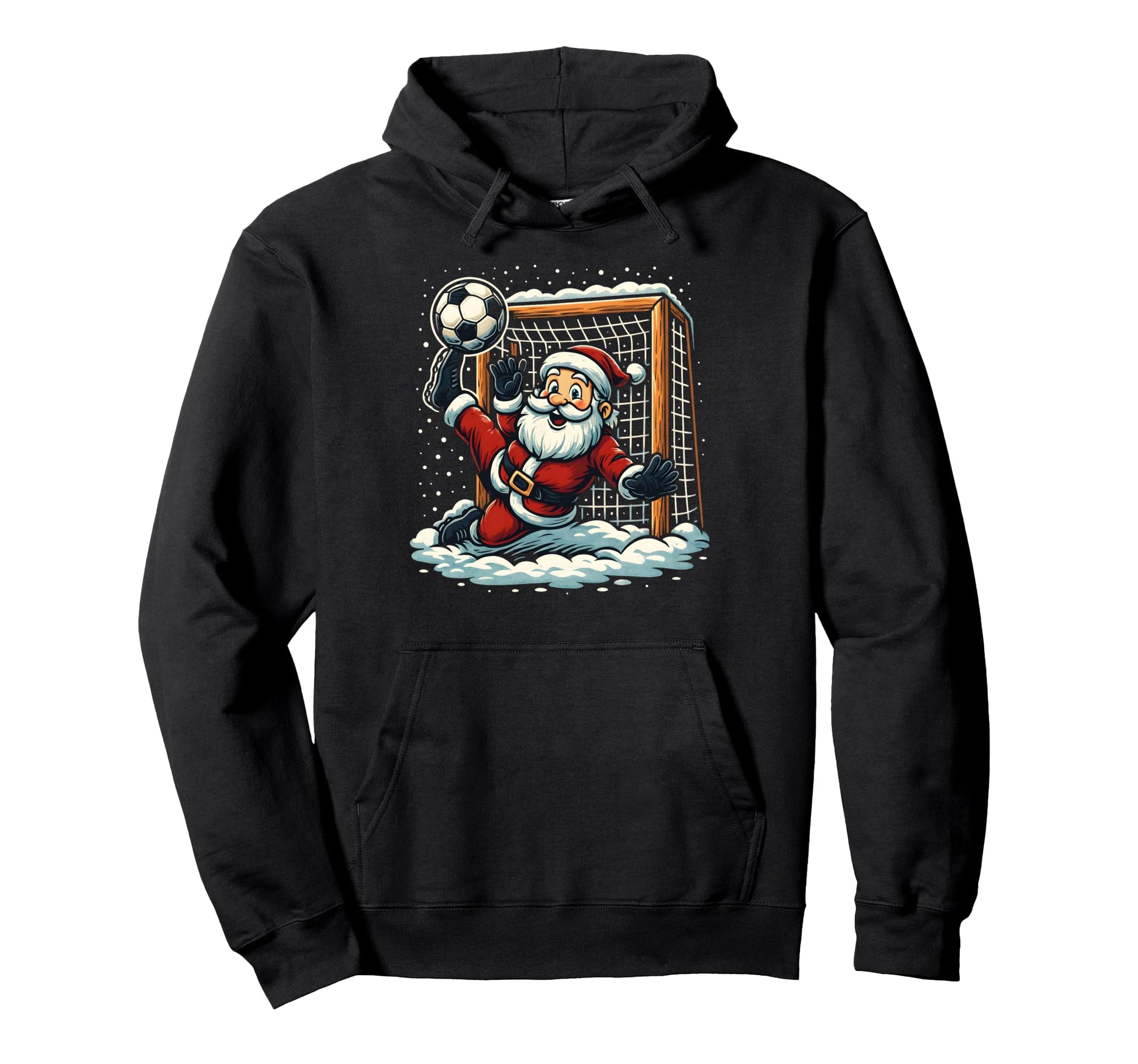 Santa Claus Soccer Goalie Sports Playing Hoodie - Graphic Print for Adults - T-Shirt, Sweatshirt, Hoodie