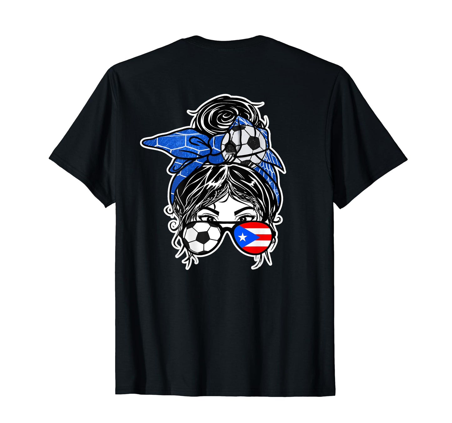Messy Bun Hair Puerto Rican Soccer T-Shirt - Minimalist Print for Adults - T-Shirt, Sweatshirt, Hoodie