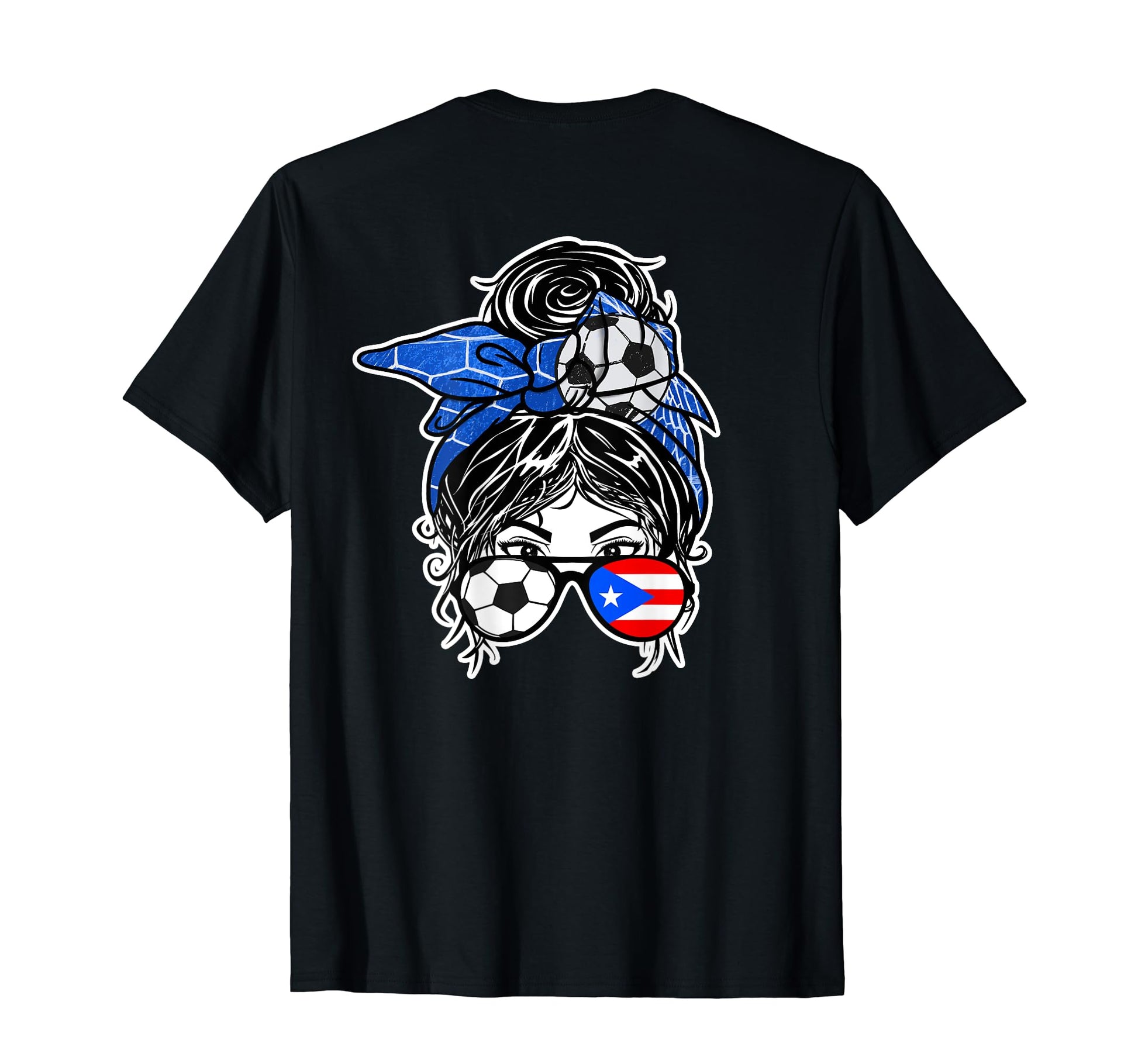 Messy Bun Hair Puerto Rican Soccer T-Shirt - Minimalist Print for Adults - T-Shirt, Sweatshirt, Hoodie