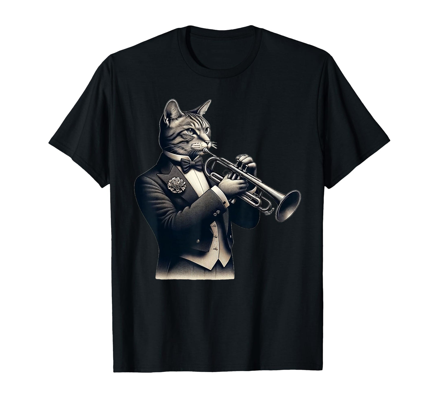 Cat Playing Trumpet Musician Music T-Shirt - Minimalist Print for Adults - T-Shirt, Sweatshirt, Hoodie