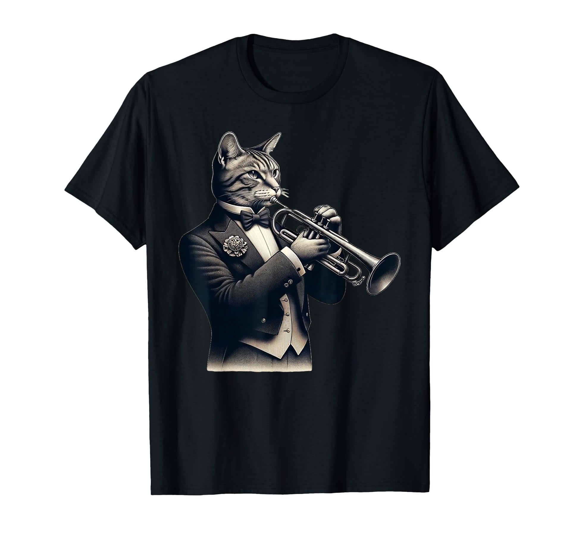 Cat Playing Trumpet Musician Music T-Shirt - Minimalist Print for Adults - T-Shirt, Sweatshirt, Hoodie