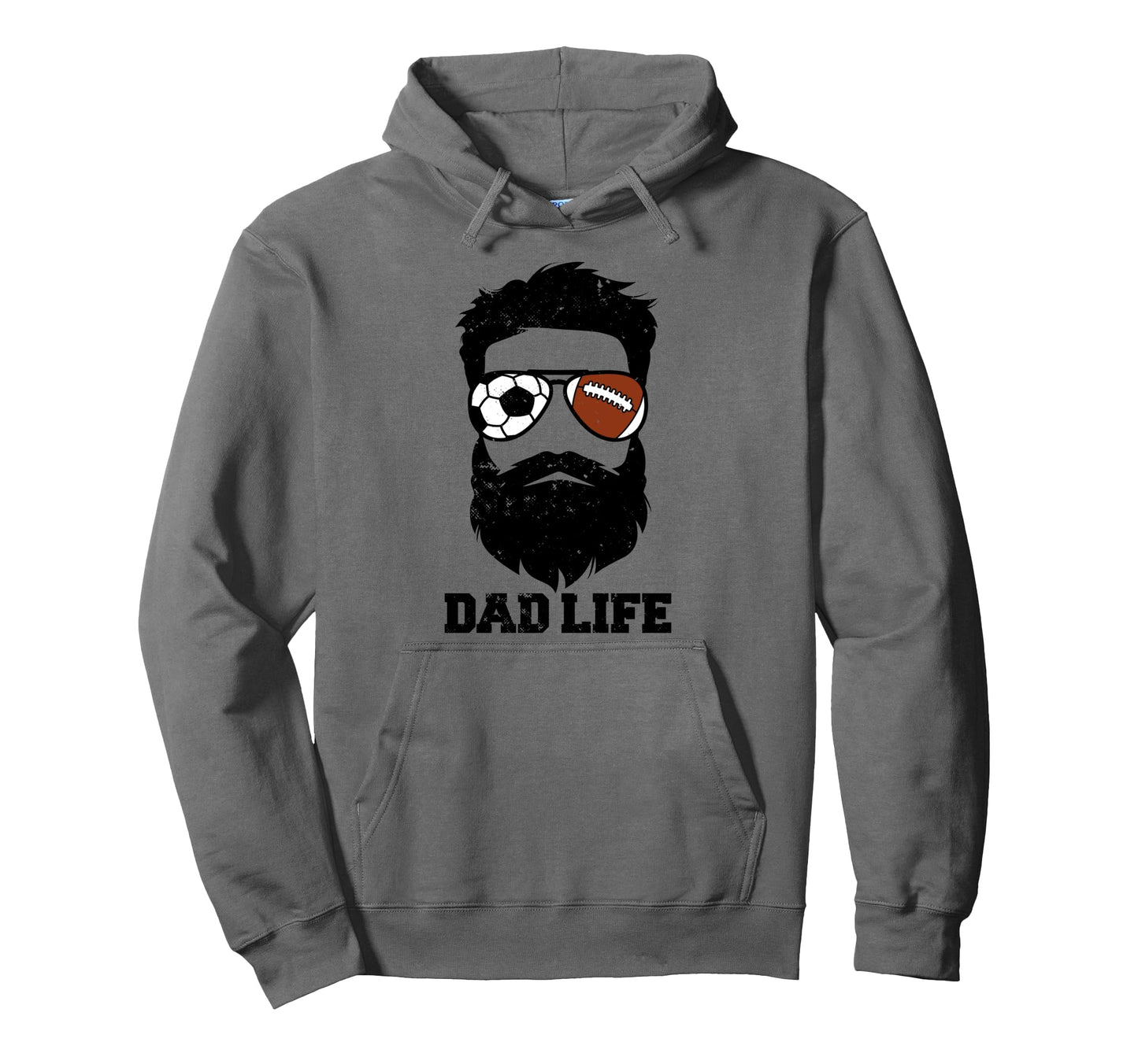 Soccer Football Dad Messy Hair Beard Hoodie - Graphic Print for Adults - T-Shirt, Sweatshirt, Hoodie