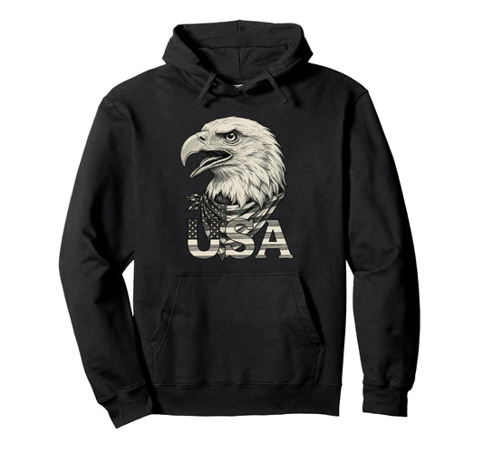 American Flag Bald Eagle Patriotic Hoodie - Fun Novelty Design for Adults - T-Shirt, Sweatshirt, Hoodie