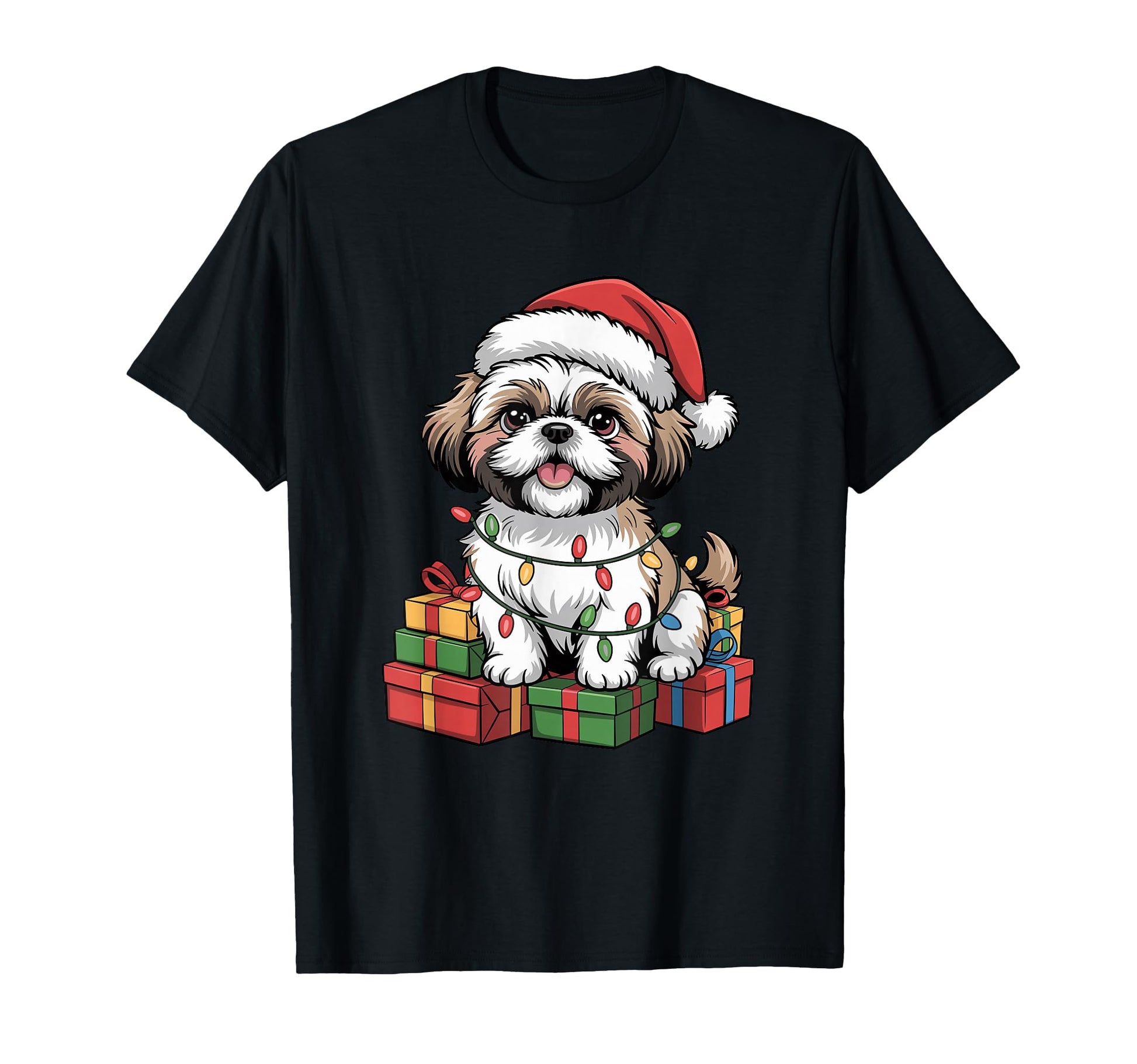 Shih Tzu Santa Hat Dog Lovers Holiday T-Shirt - Graphic Print Unisex - T-Shirt, Sweatshirt, Hoodie