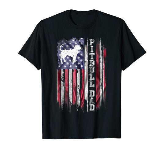 American Flag Proud Pitbull Dad T-Shirt - Custom Art Print for Adults - T-Shirt, Sweatshirt, Hoodie