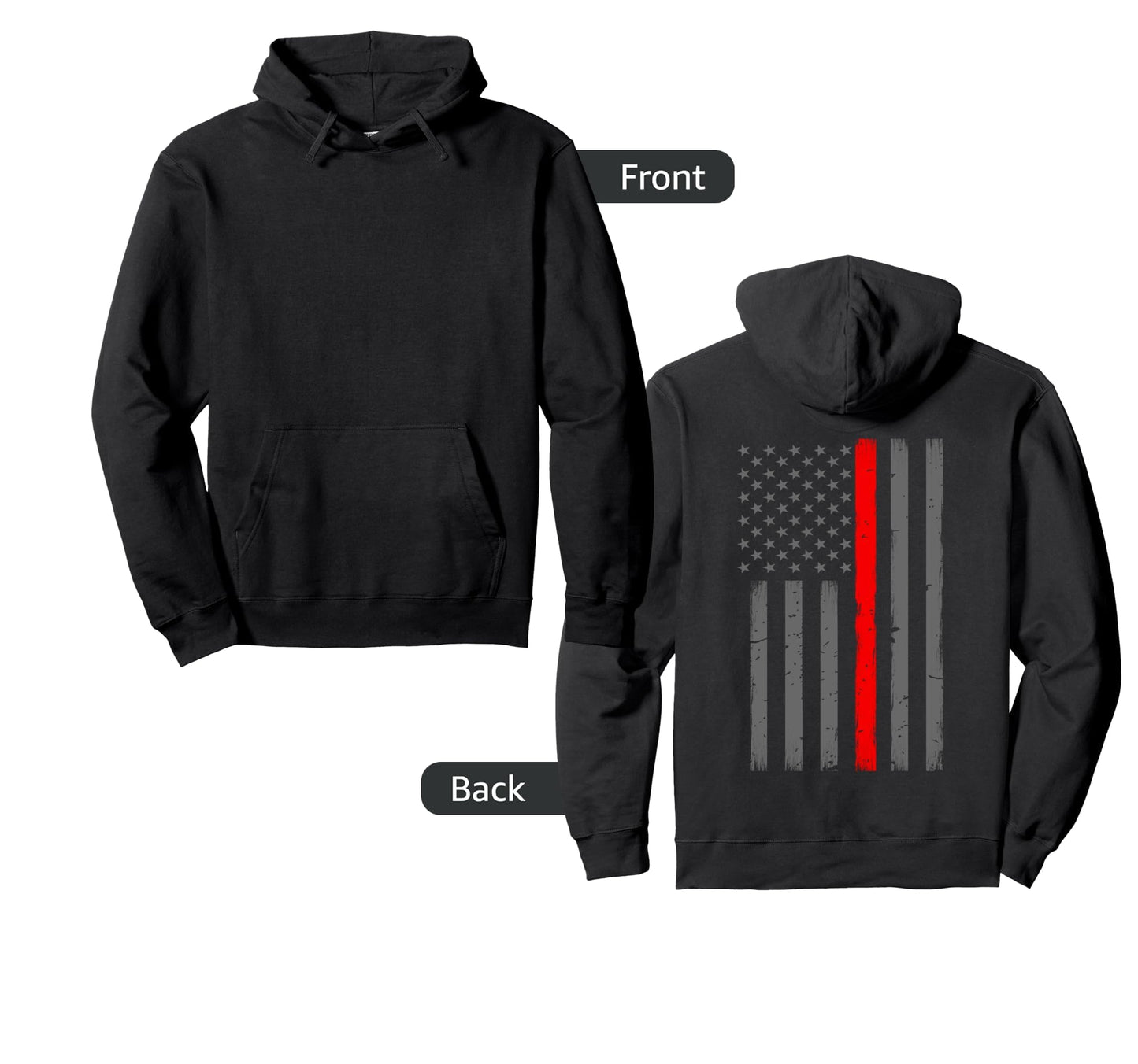 Thin Red Line Firefighter American Flag Hoodie - Graphic Print for Adults - T-Shirt, Sweatshirt, Hoodie