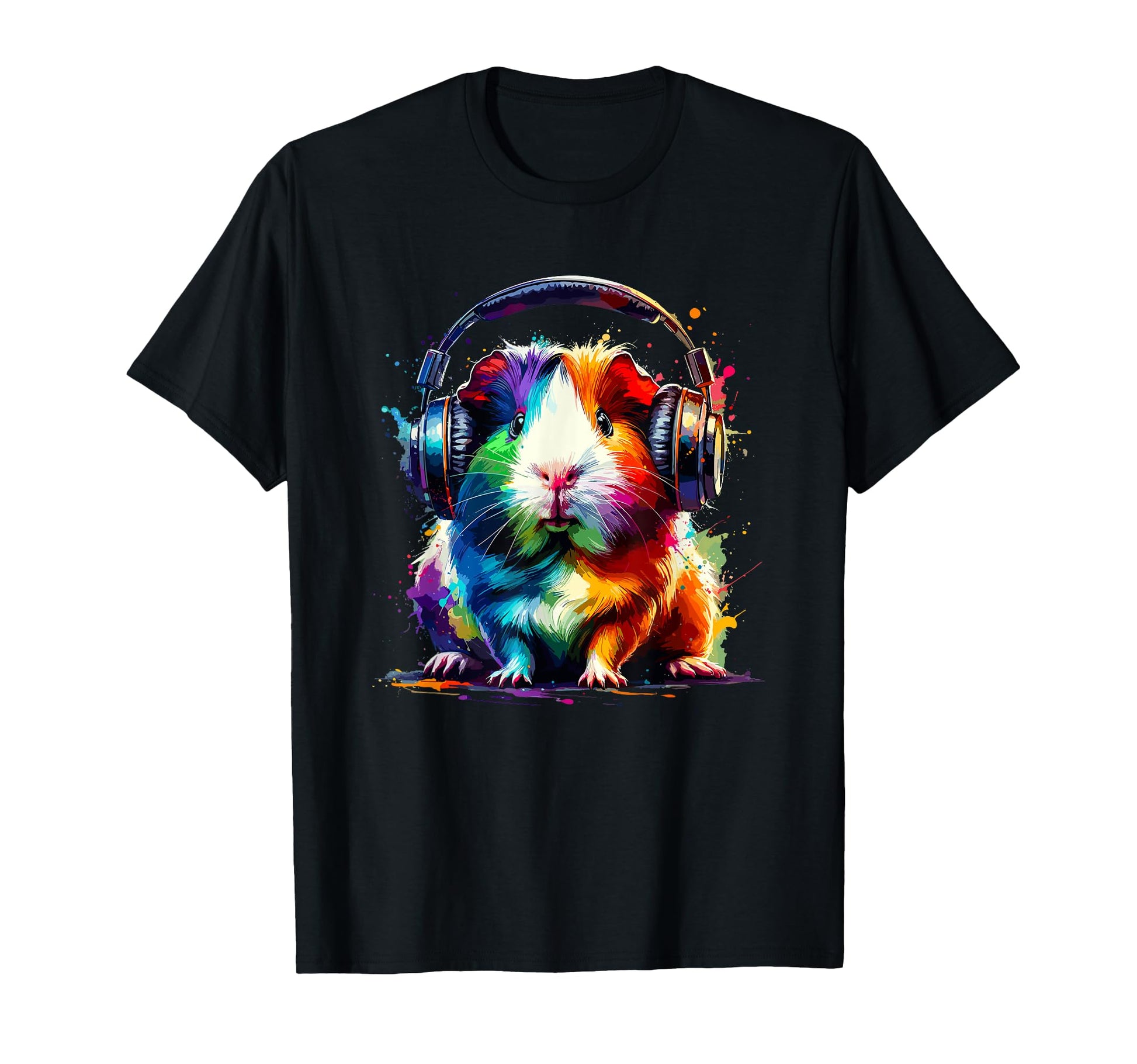 Colorful Splash Art Headphones Guinea T-Shirt - Novelty Apparel Men Women - T-Shirt, Sweatshirt, Hoodie