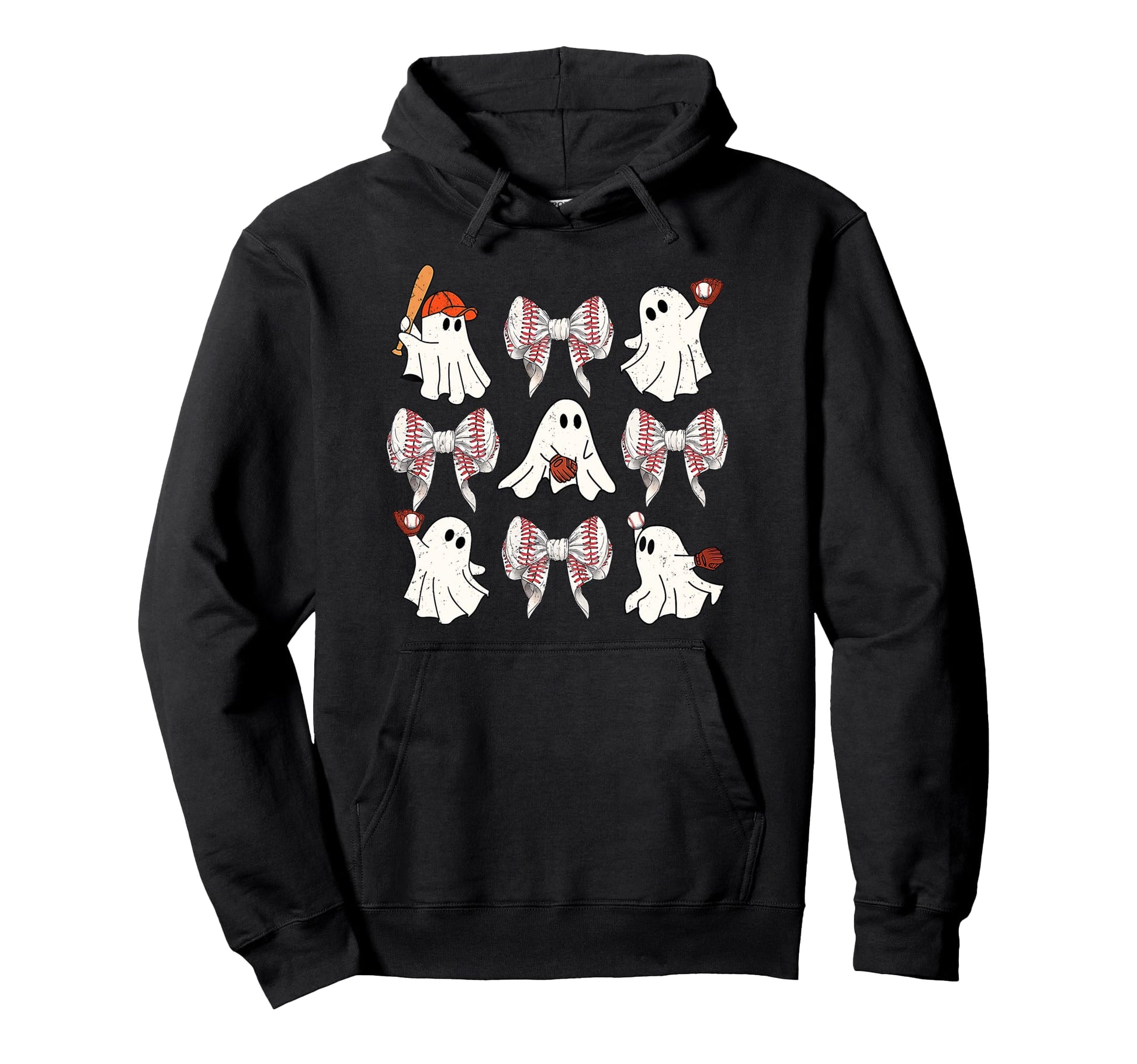 Halloween Baseball Ghosts Baseball Hoodie - Casual Everyday Wear Unisex - T-Shirt, Sweatshirt, Hoodie