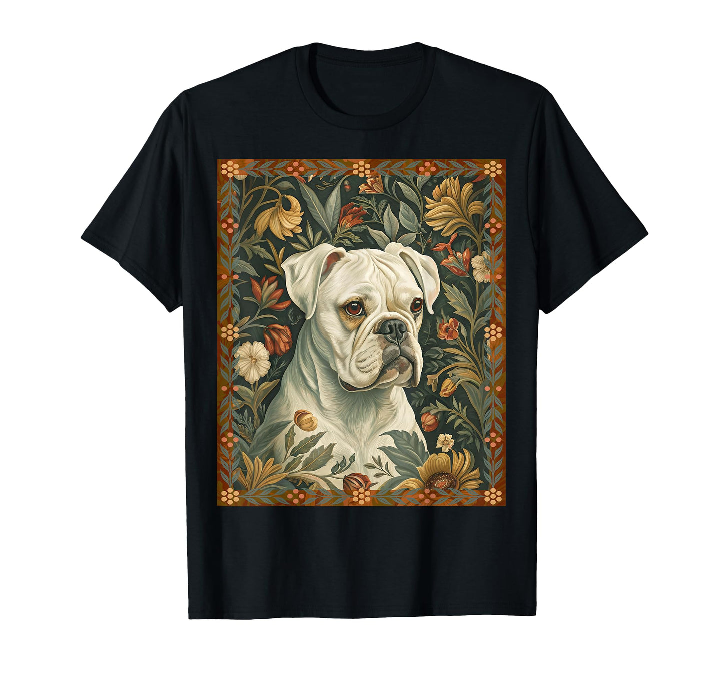 White Boxer Dog William Morris T-Shirt - Minimalist Print Men Women - T-Shirt, Sweatshirt, Hoodie