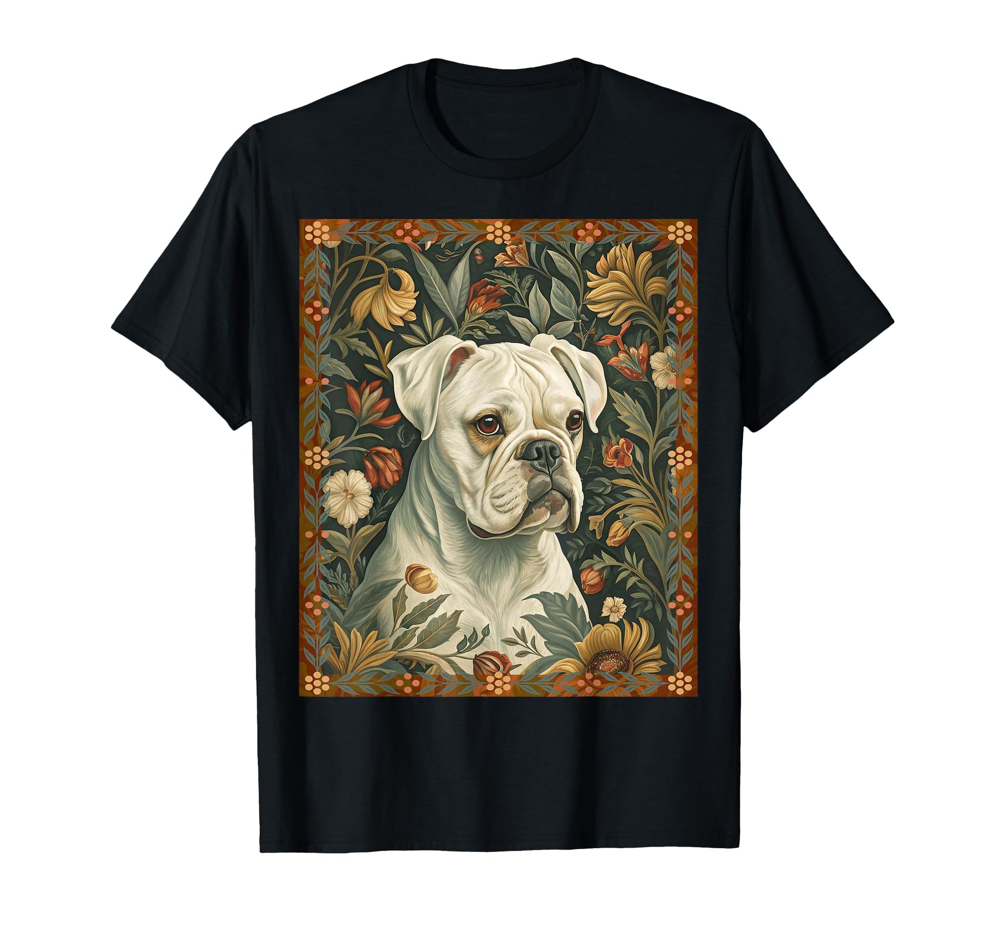 White Boxer Dog William Morris T-Shirt - Minimalist Print Men Women - T-Shirt, Sweatshirt, Hoodie