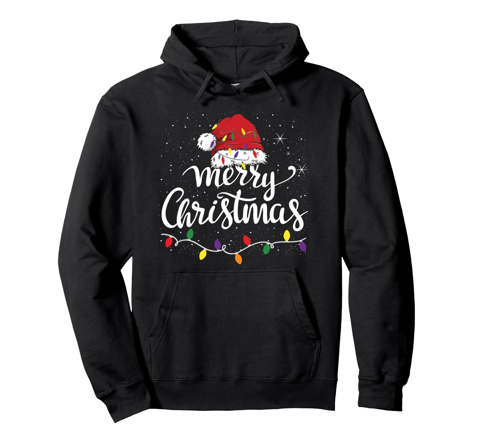 Merry Lights Red Santa Hat Family Hoodie - Custom Art Print Men Women - T-Shirt, Sweatshirt, Hoodie
