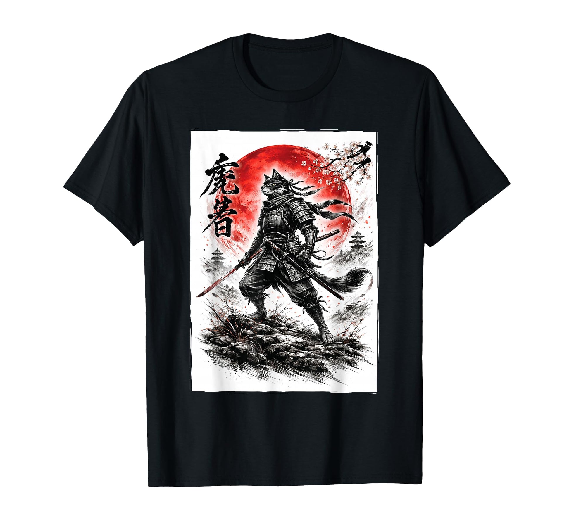 Samurai Cat Warrior Ink Japanese T-Shirt - Casual Everyday Wear Men Women - T-Shirt, Sweatshirt, Hoodie