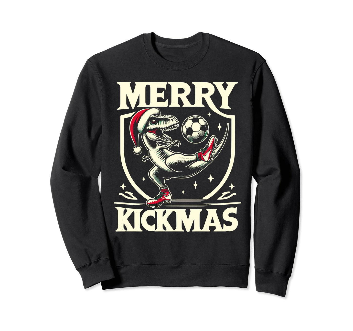 Soccer Dinosaur T Rex Merry Kickmas Sweatshirt - Unique Graphic for Adults - T-Shirt, Sweatshirt, Hoodie