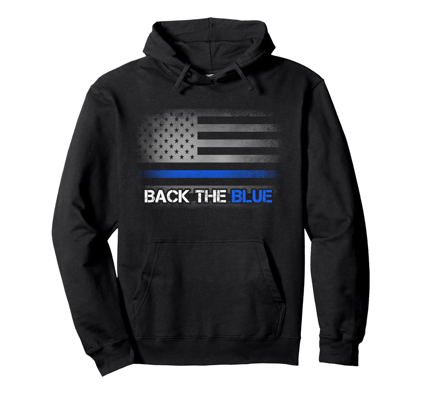 Distressed Thin Blue Line Flag Back Blue Hoodie - Streetwear Style Unisex - T-Shirt, Sweatshirt, Hoodie