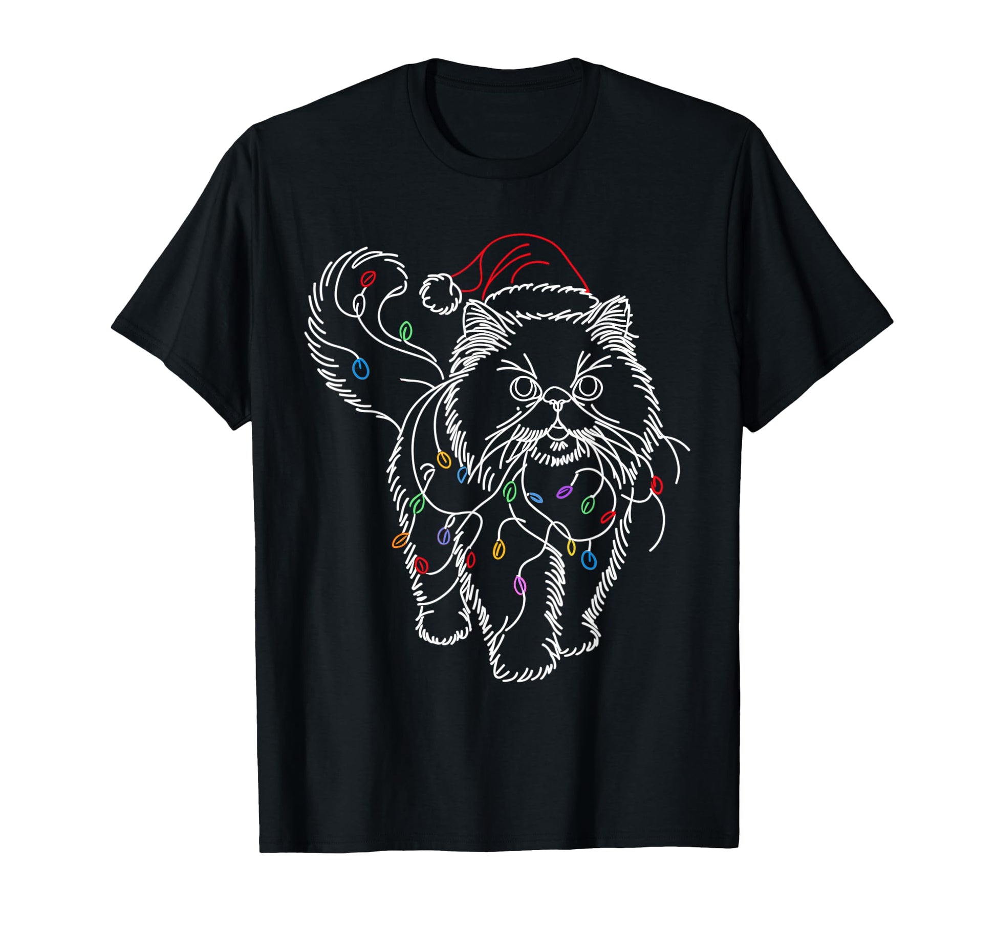 Persian Cat Santa Tree Lights Ugly T-Shirt - Aesthetic Graphic Unisex - T-Shirt, Sweatshirt, Hoodie