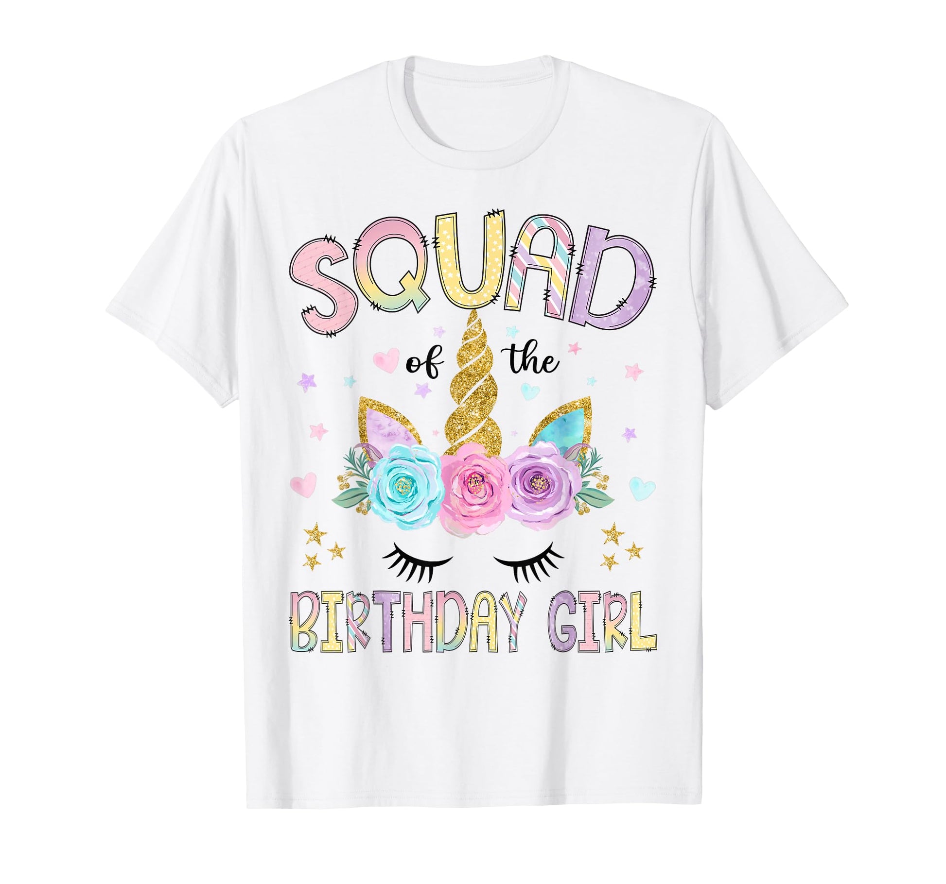 Squad Birthday Unicorn Floral Family T-Shirt - Custom Art Print Men Women - T-Shirt, Sweatshirt, Hoodie