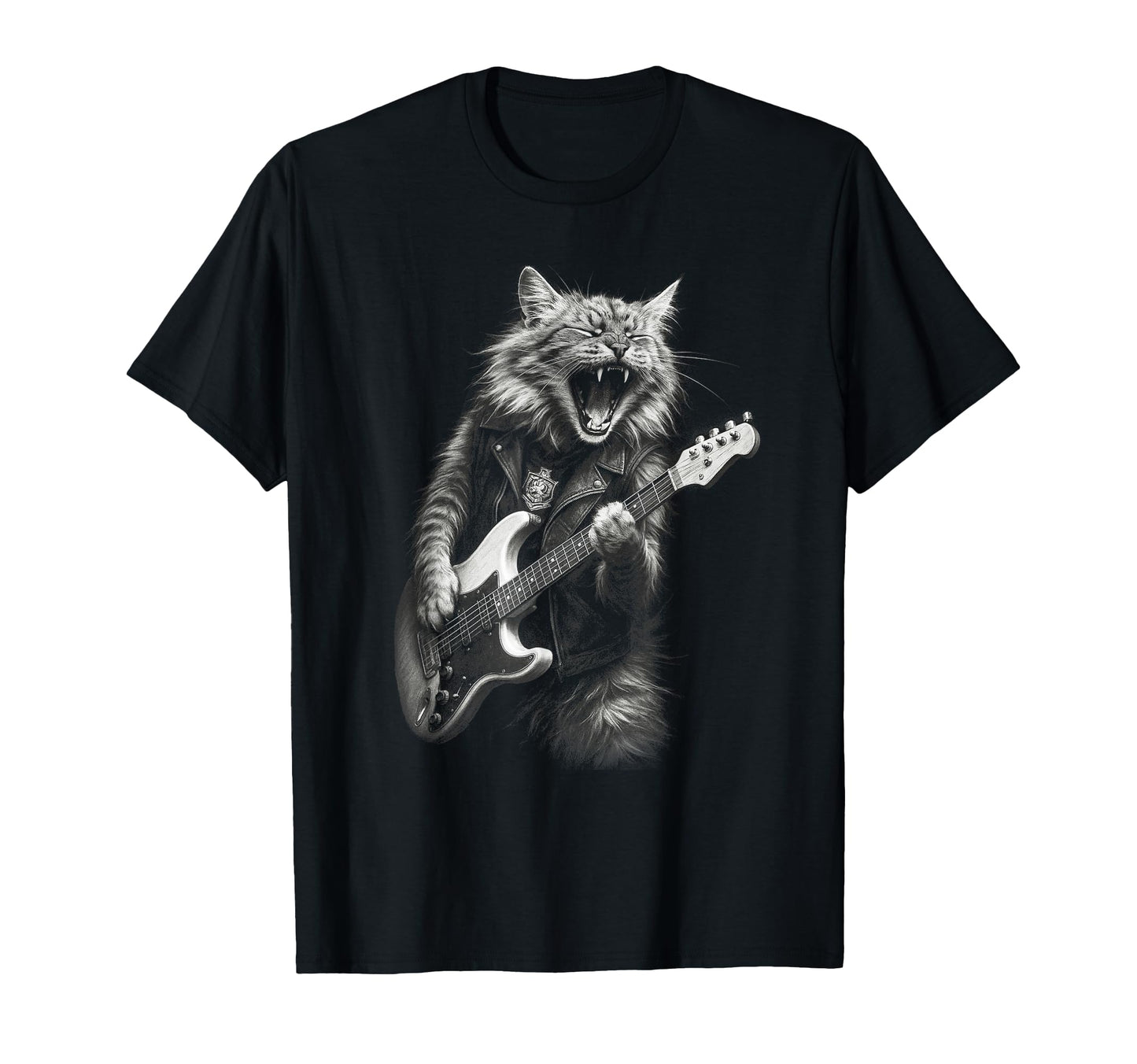 Rock Cat Playing Guitar Funny Guitar T-Shirt - Unique Graphic for Adults - T-Shirt, Sweatshirt, Hoodie