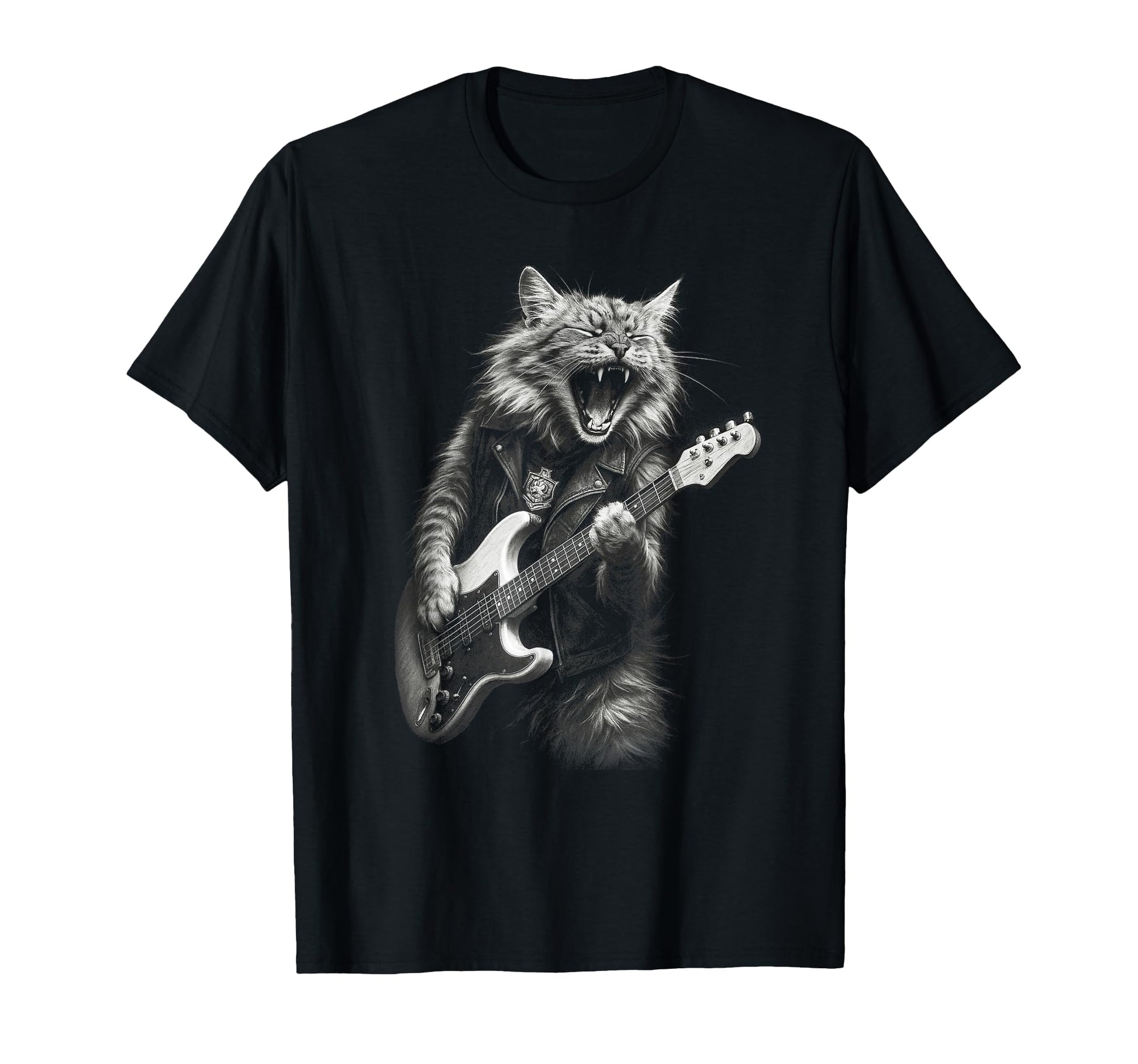 Rock Cat Playing Guitar Funny Guitar T-Shirt - Unique Graphic for Adults - T-Shirt, Sweatshirt, Hoodie