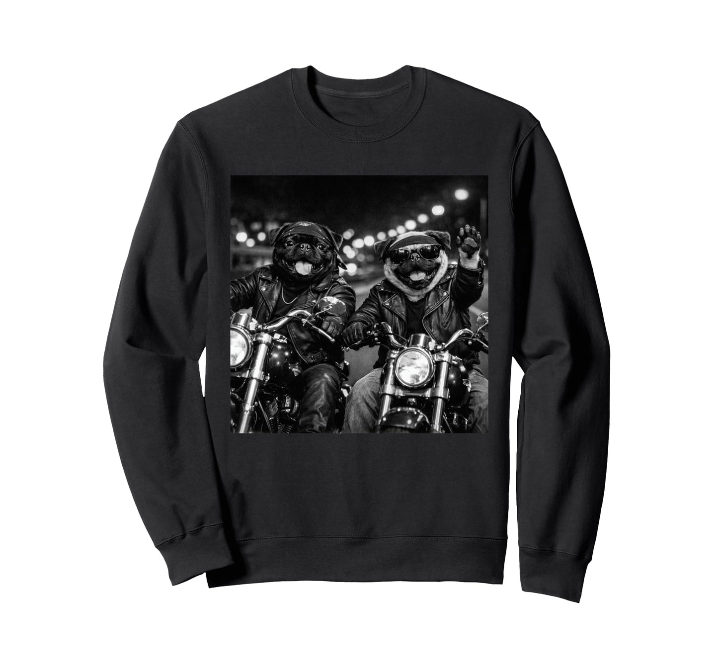 Pug Biker Funny Costume Meme Dad Sweatshirt - Trendy Graphic for Adults - T-Shirt, Sweatshirt, Hoodie